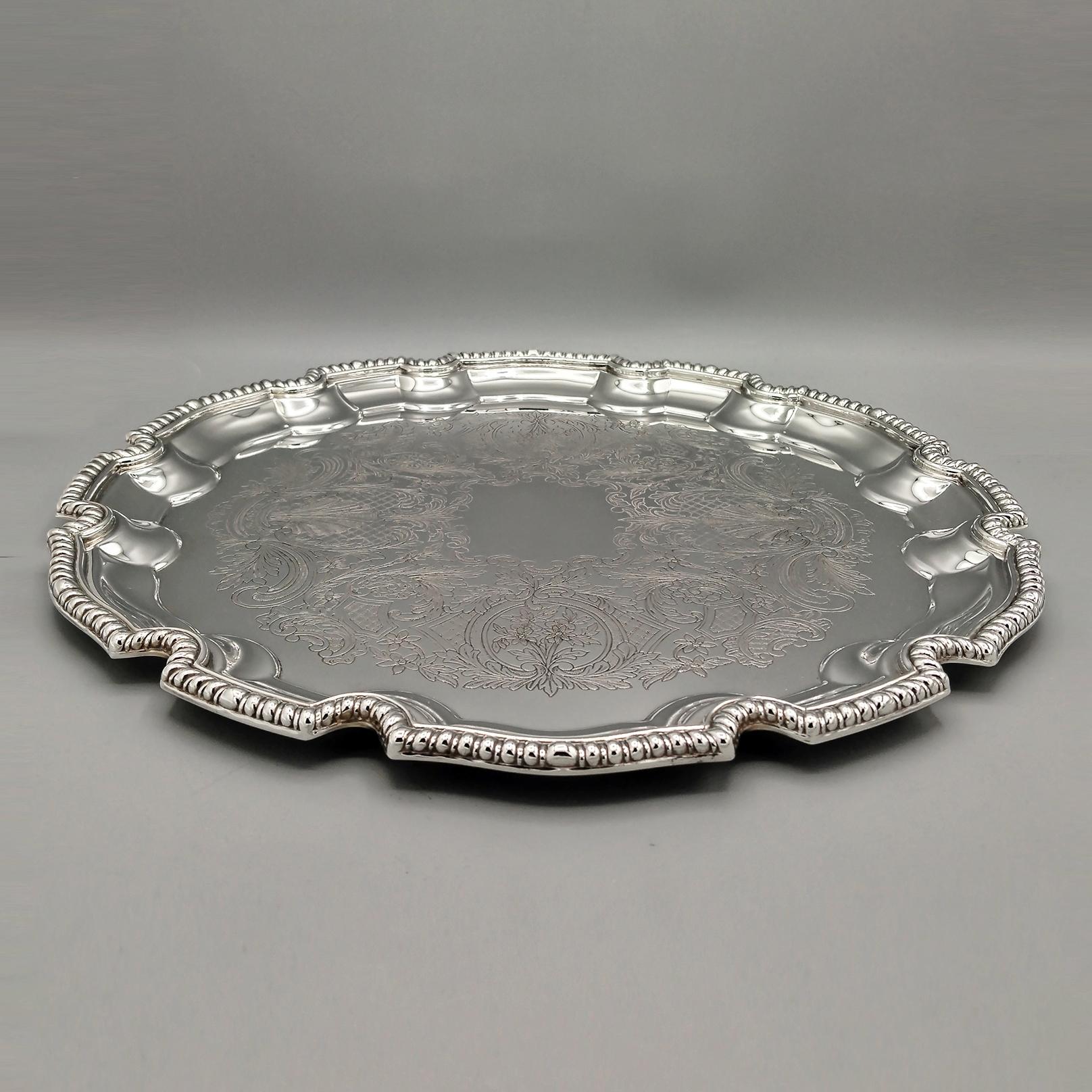 Barocco XXI Italian Solid 800 Silver round Tray - Salver in vendita