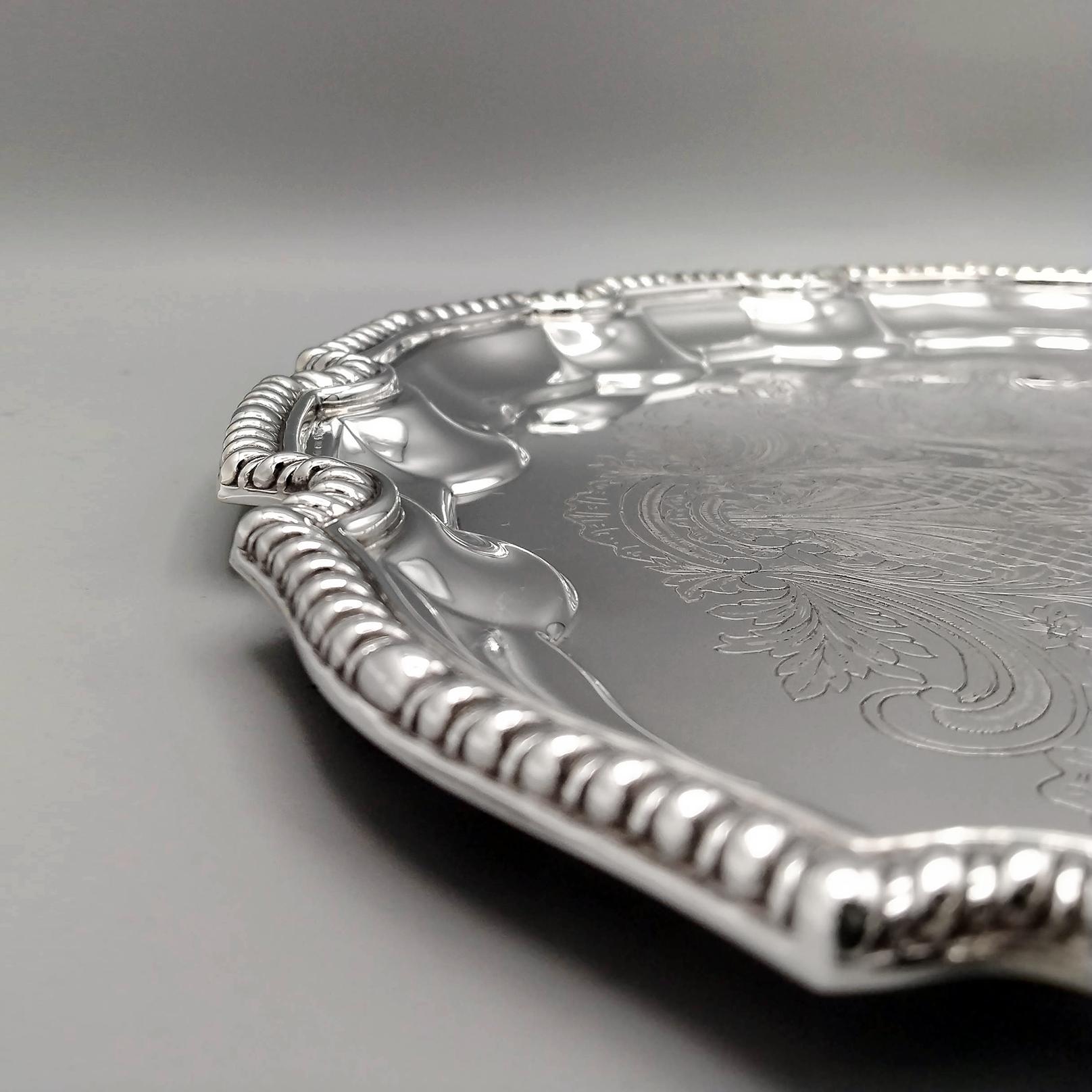 Fatto a mano XXI Italian Solid 800 Silver round Tray - Salver in vendita