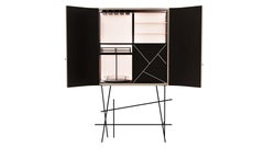 21st Century Bar cabinet inlaid gray birch and black ash with metal base