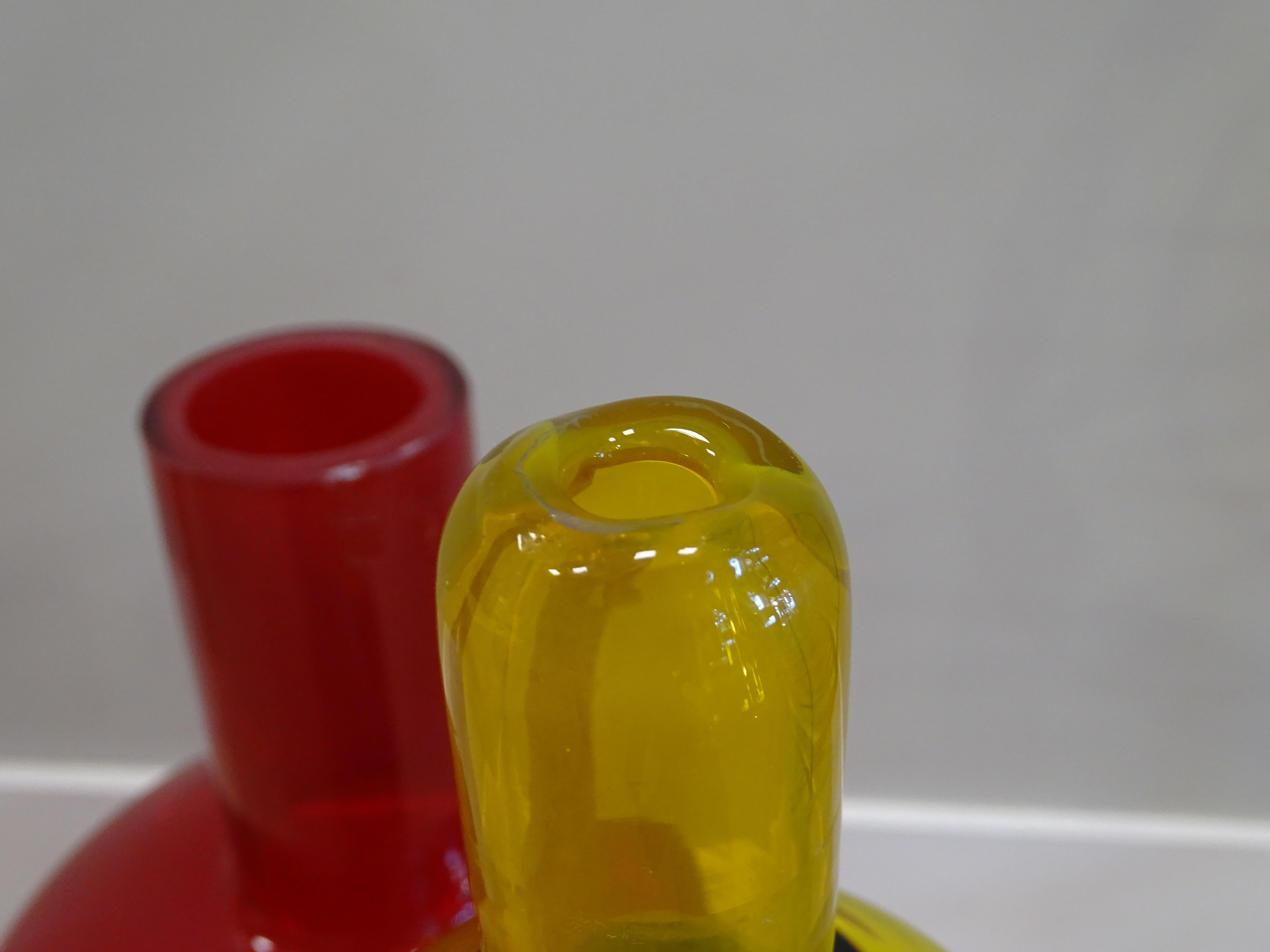 XXI th Century Couple of Glass Red, Blue, Yellow Bottles 6