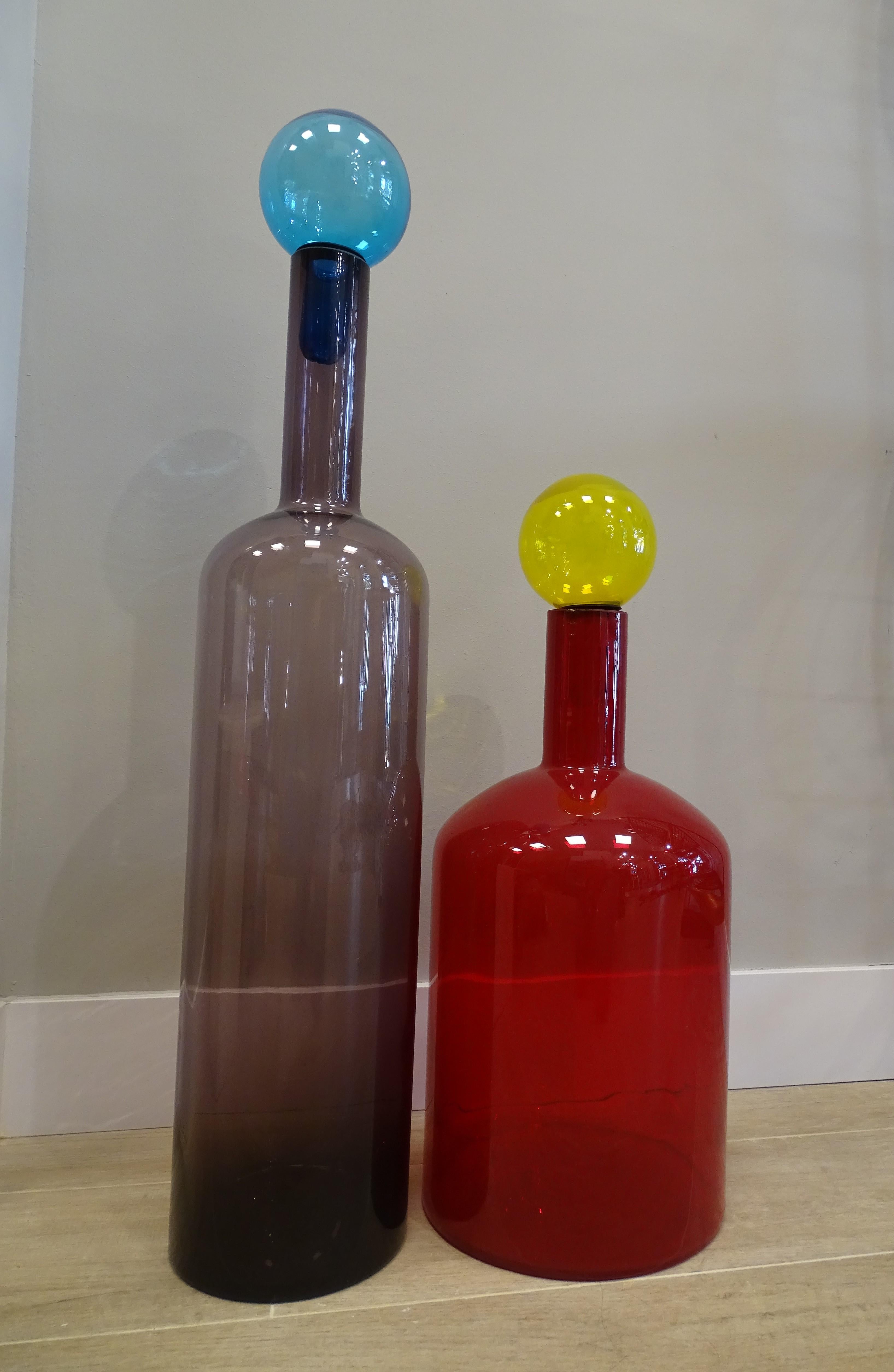 XXI th Century Couple of Glass Red, Blue, Yellow Bottles 11