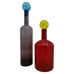 XXI th Century Couple of Glass Red, Blue, Yellow Bottles