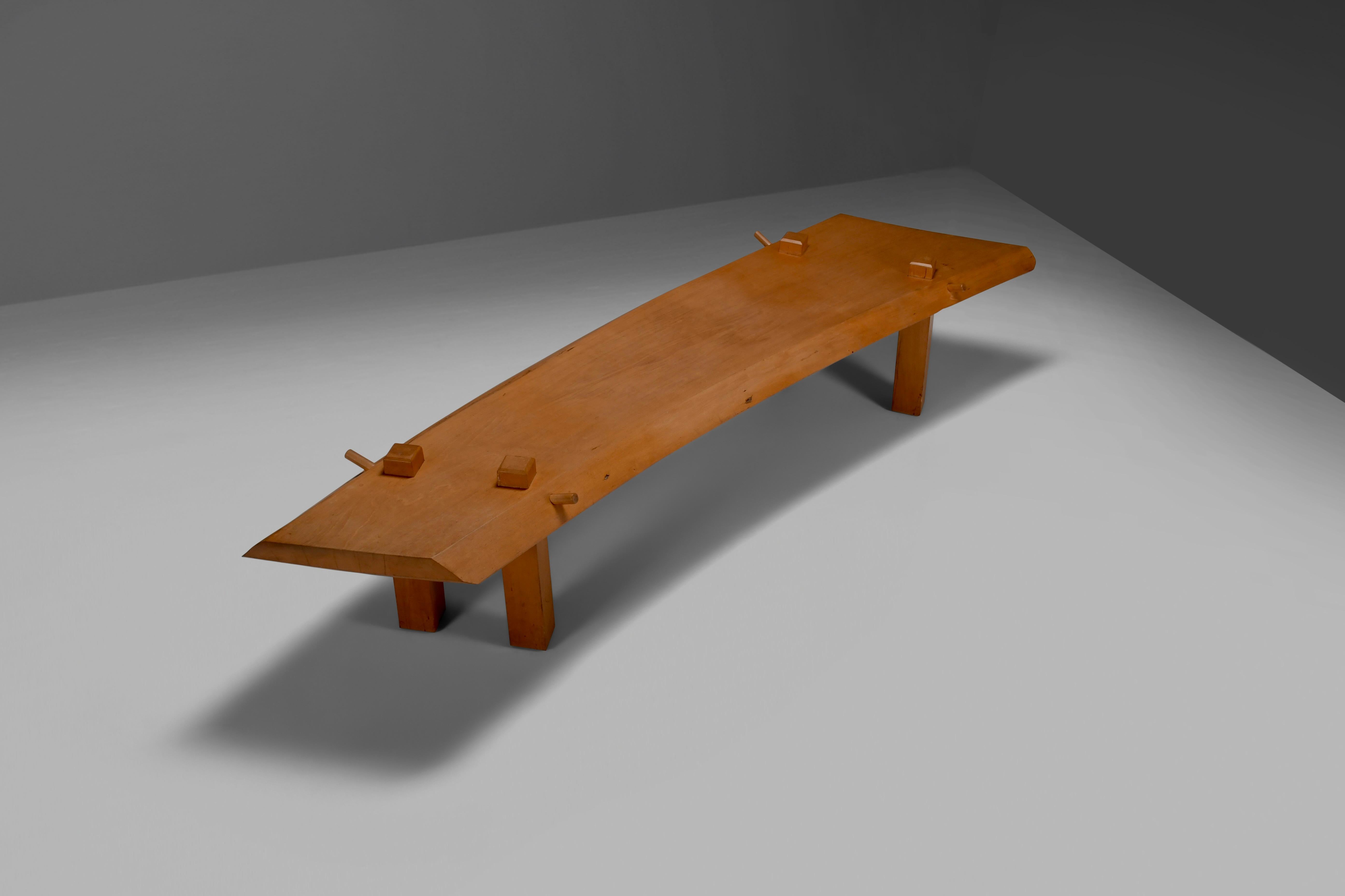 20th Century XXL (104 Inch Long) Brutalist Artisan Coffee Table in Solid Oak, France 1960s For Sale