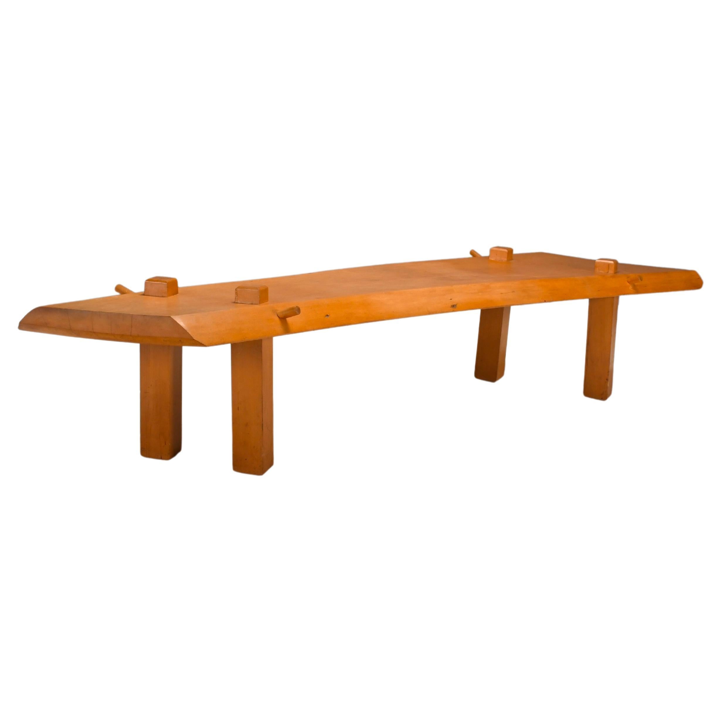 XXL (104 Inch Long) Brutalist Artisan Coffee Table in Solid Oak, France 1960s For Sale