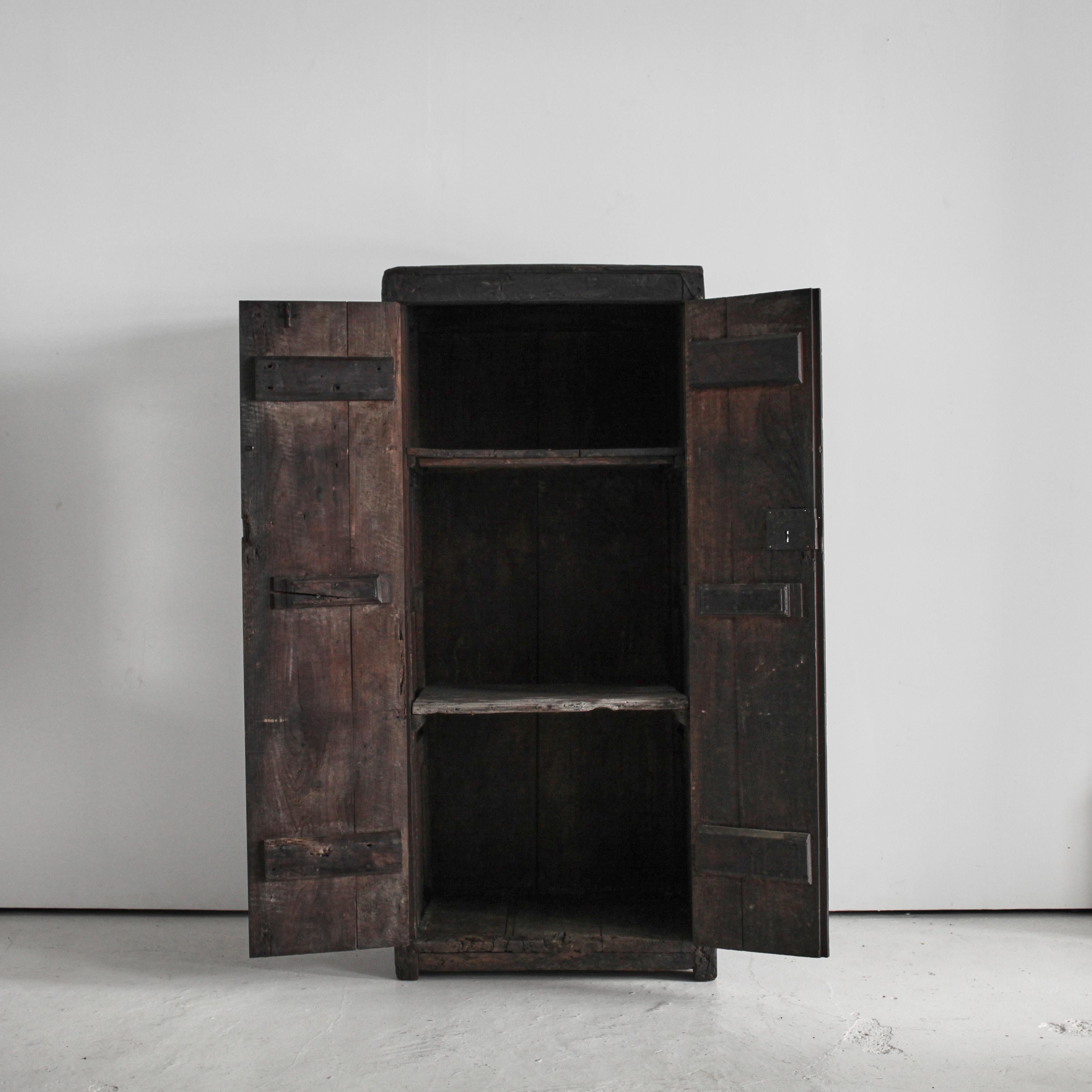 Iron XXL 17Th C. Portuguese Mountain Cupboard In Blackened Chestnut Wabi Sabi For Sale