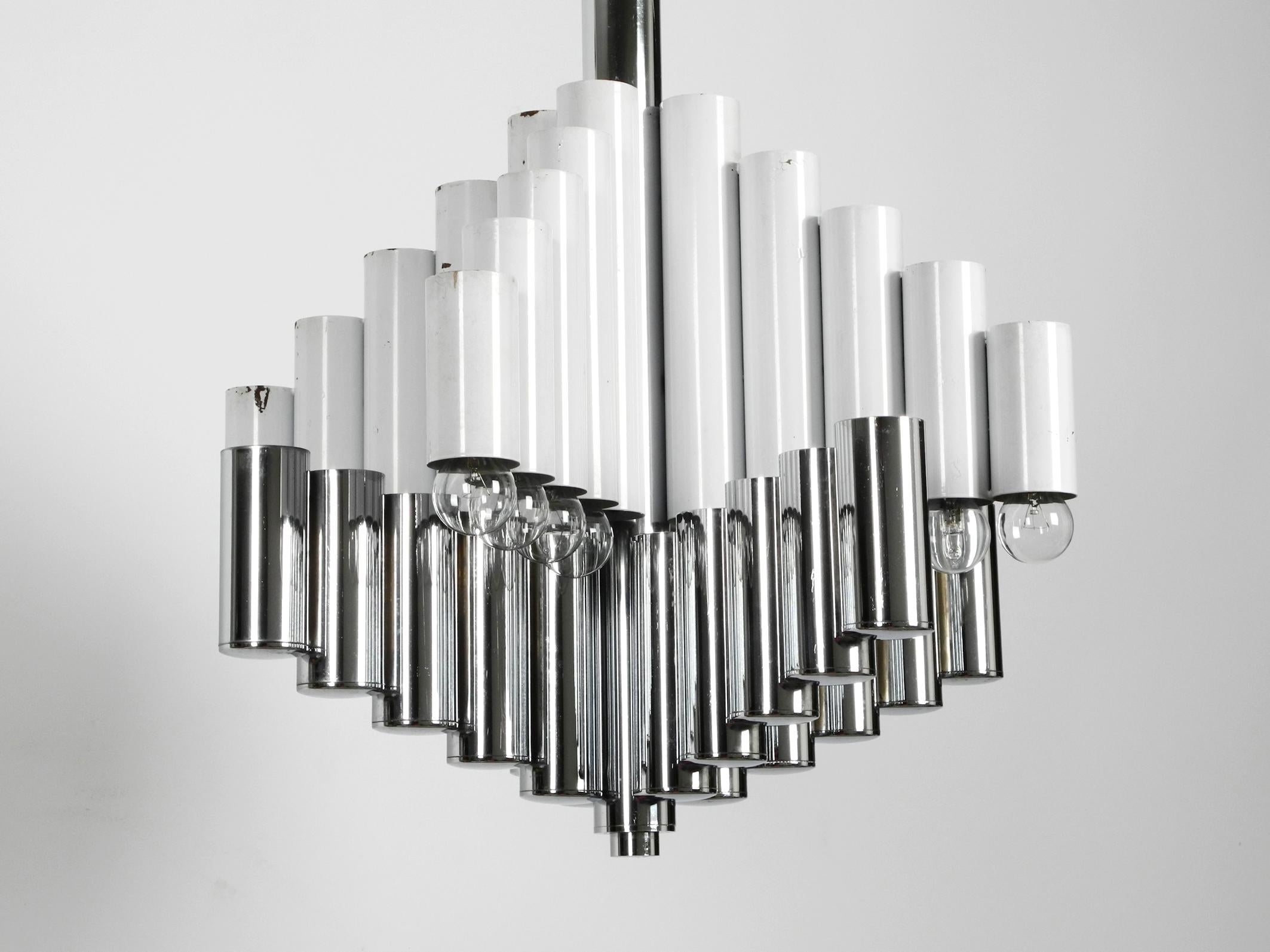 Italian XXL 1960s Heavy Metal Chandelier in Space Age Design with 16 Sockets For Sale