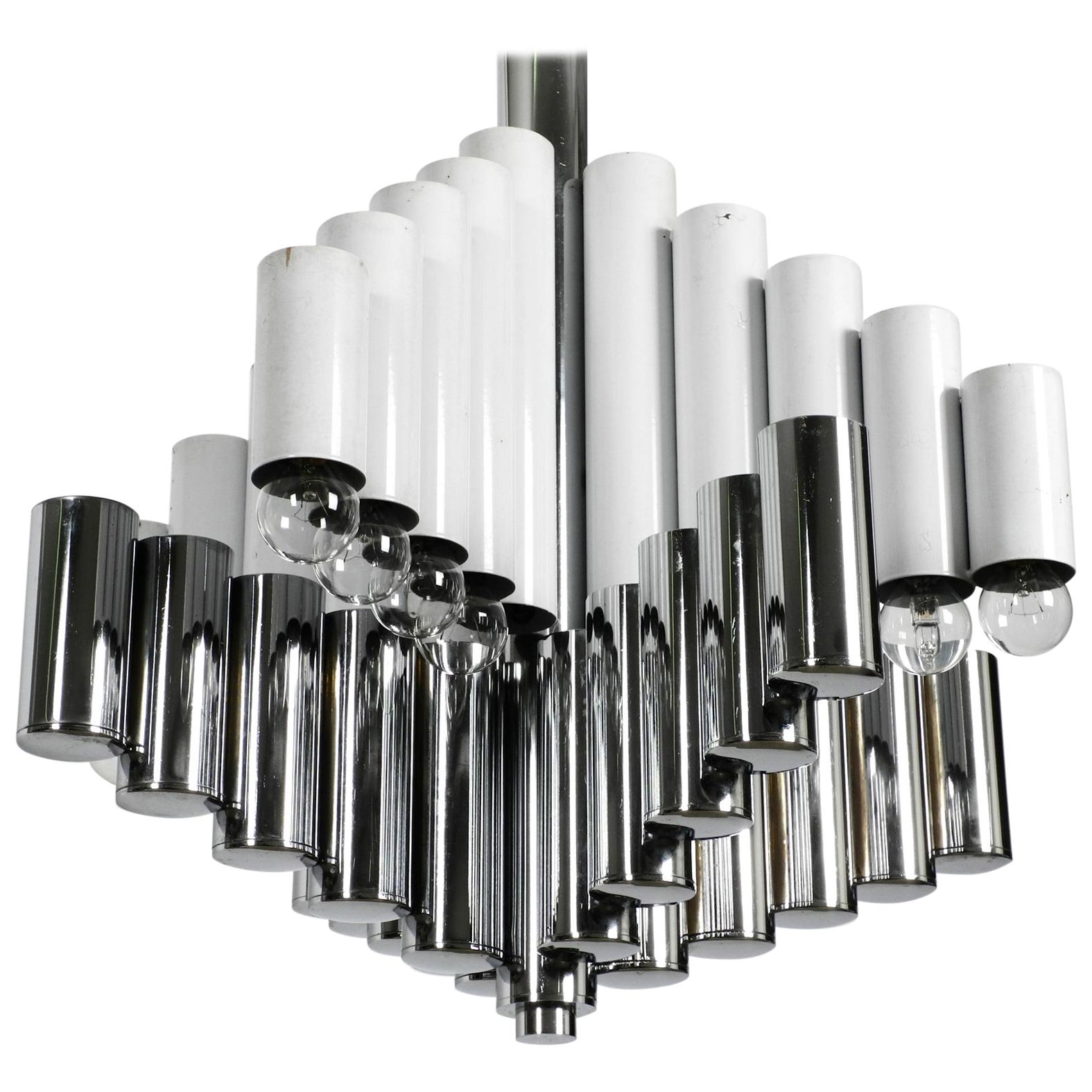 XXL 1960s Heavy Metal Chandelier in Space Age Design with 16 Sockets For Sale
