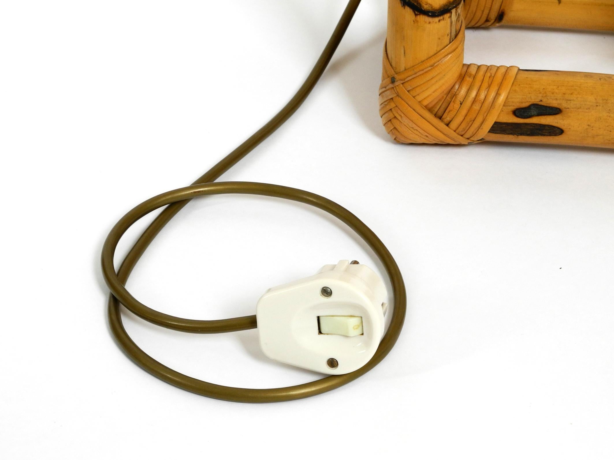 Extra Large 1960s Minimalist Bamboo Table Lamp with a Large Fabric Shade 2