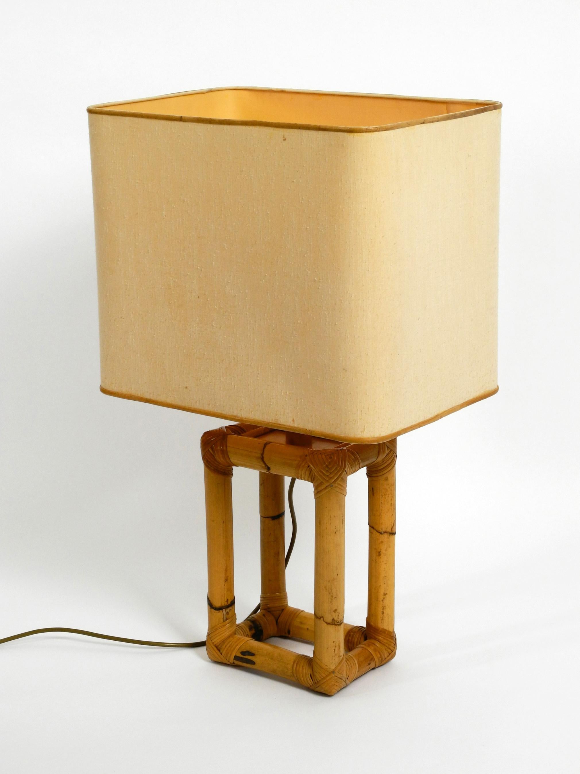 Extra Large 1960s Minimalist Bamboo Table Lamp with a Large Fabric Shade 6