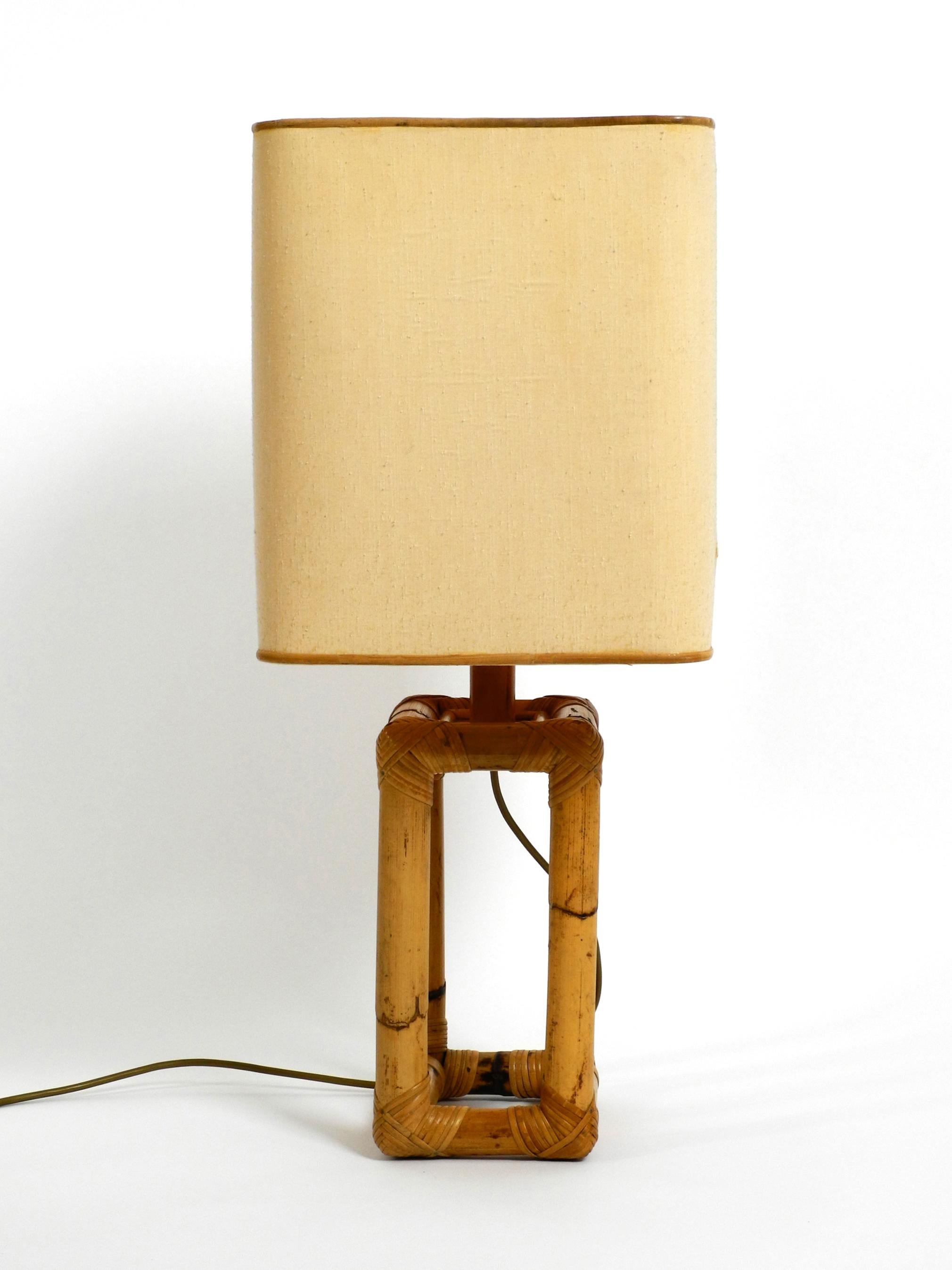 Mid-Century Modern Extra Large 1960s Minimalist Bamboo Table Lamp with a Large Fabric Shade