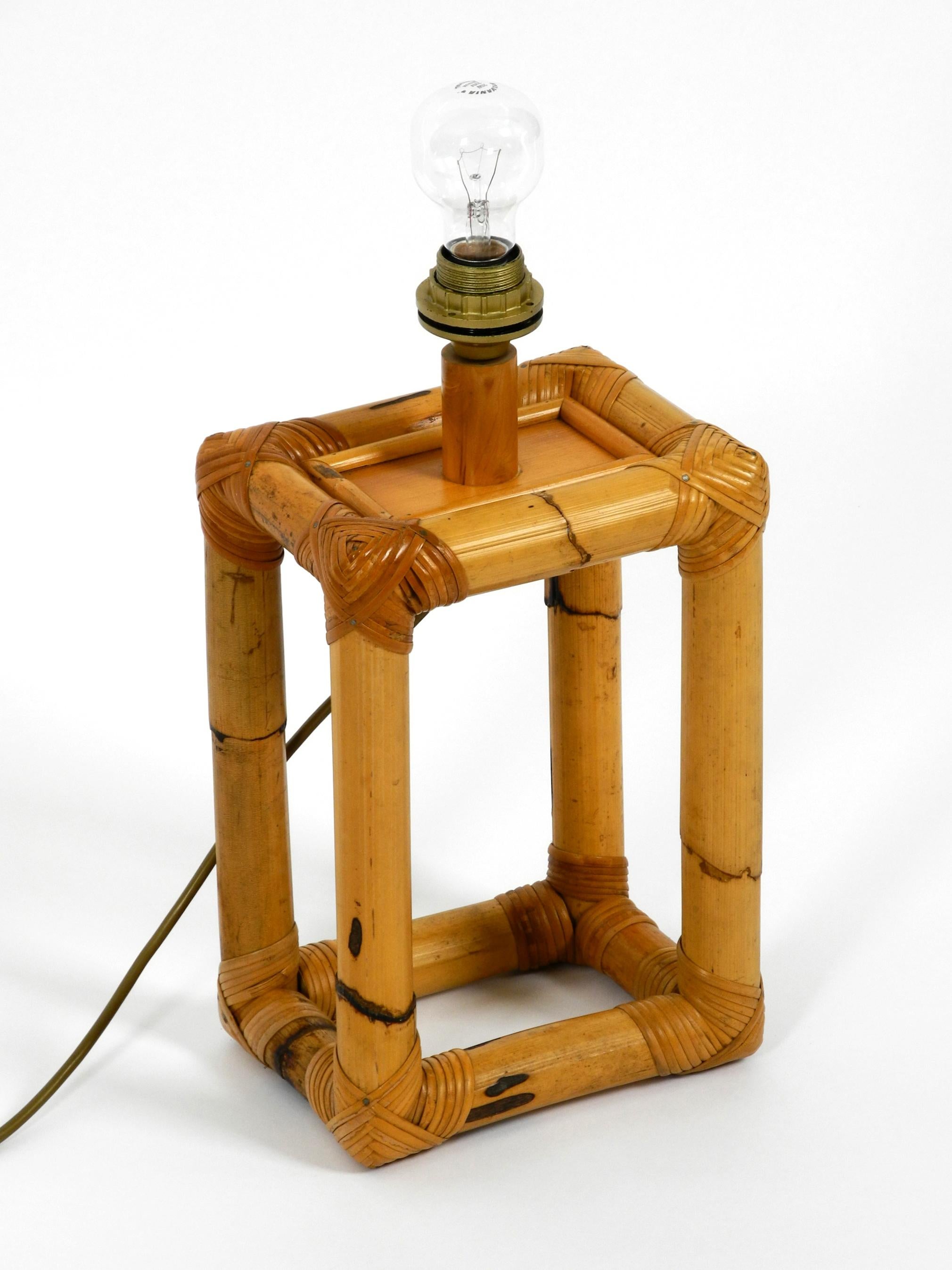 Italian Extra Large 1960s Minimalist Bamboo Table Lamp with a Large Fabric Shade