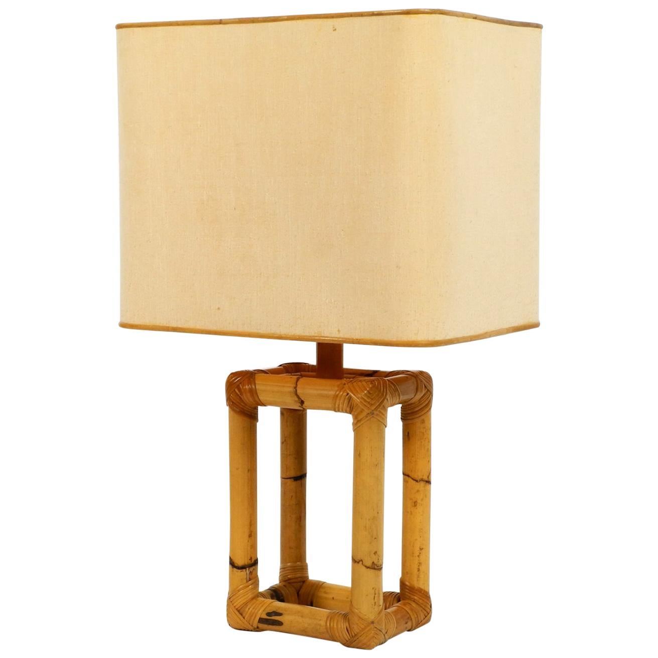 Extra Large 1960s Minimalist Bamboo Table Lamp with a Large Fabric Shade