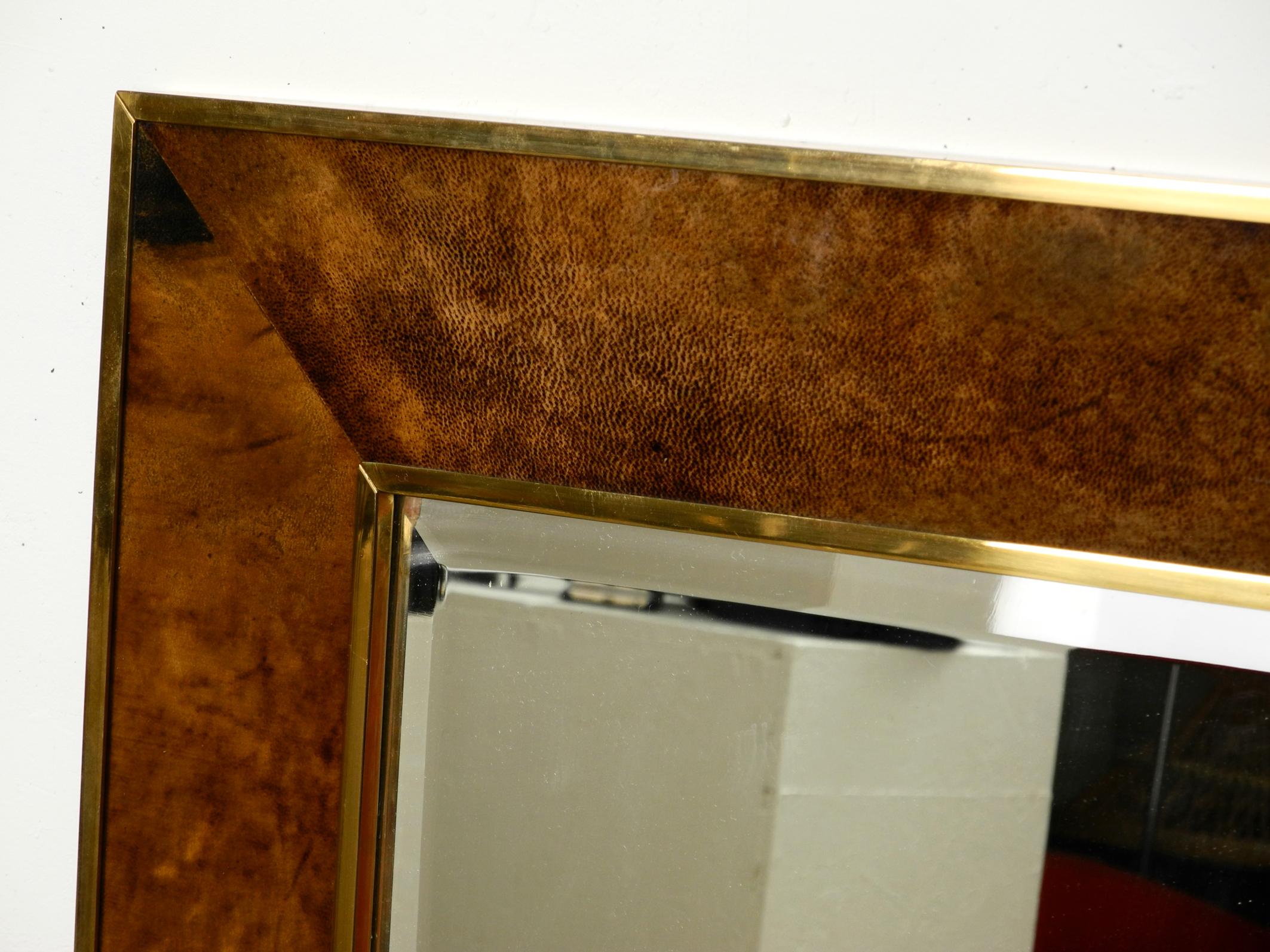 Extra Large Wall Mirror by Aldo Tura Made of Brass and Leather Made in Italy 4