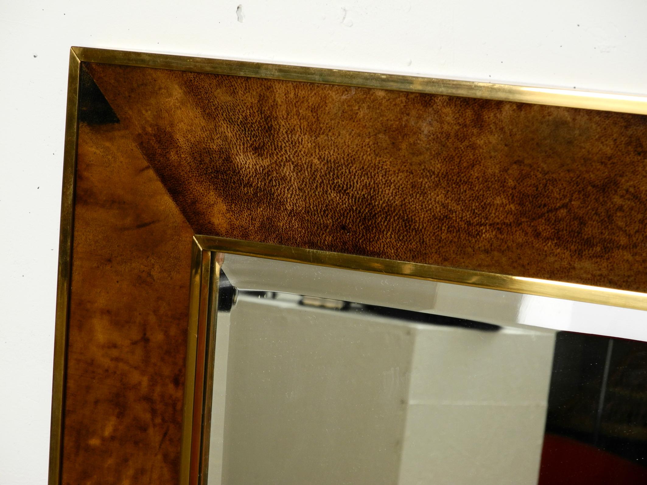 Late 20th Century Extra Large Wall Mirror by Aldo Tura Made of Brass and Leather Made in Italy