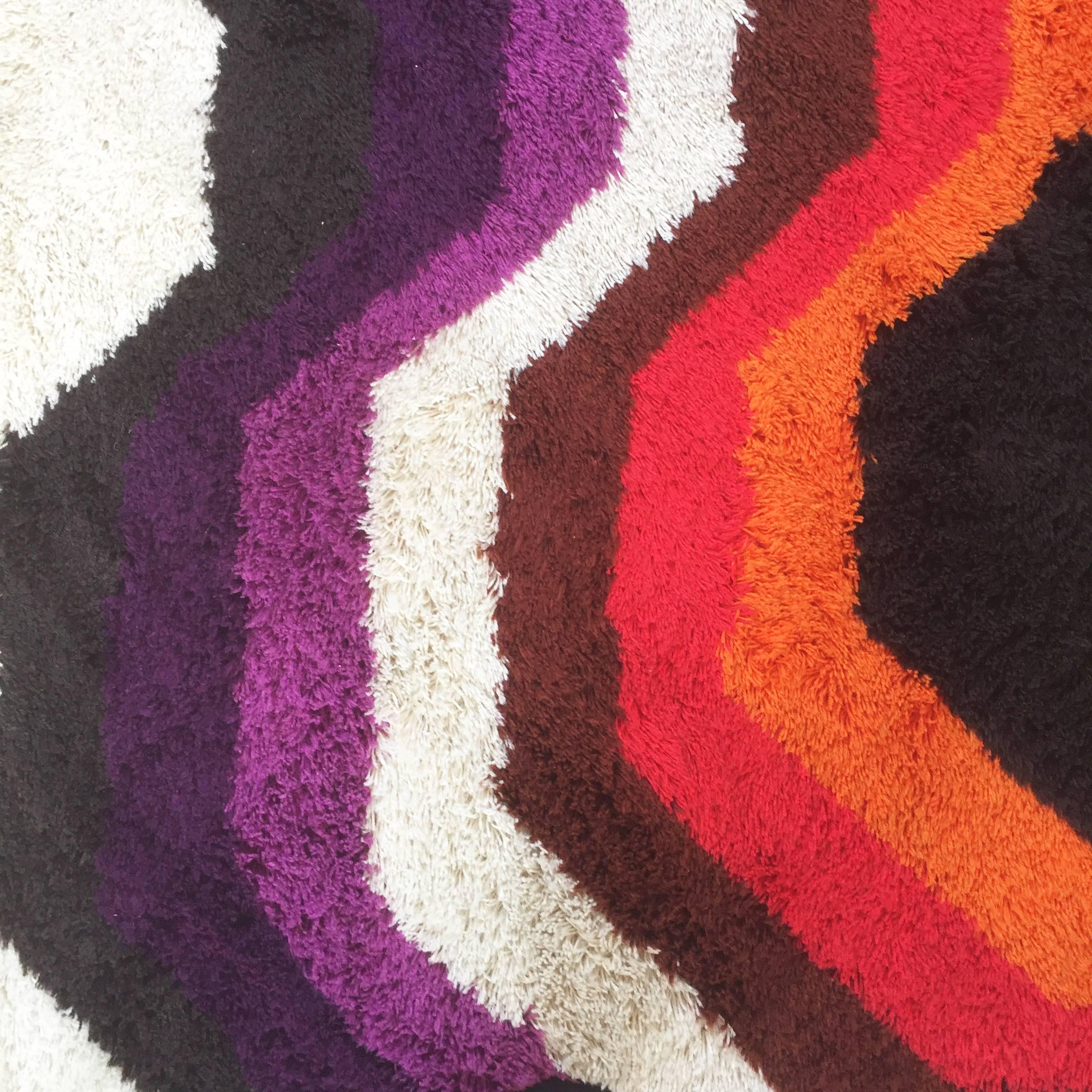 20th Century Extra Large 1970s Modernist Multi-Color High Pile Rya Rug by Desso, Netherlands