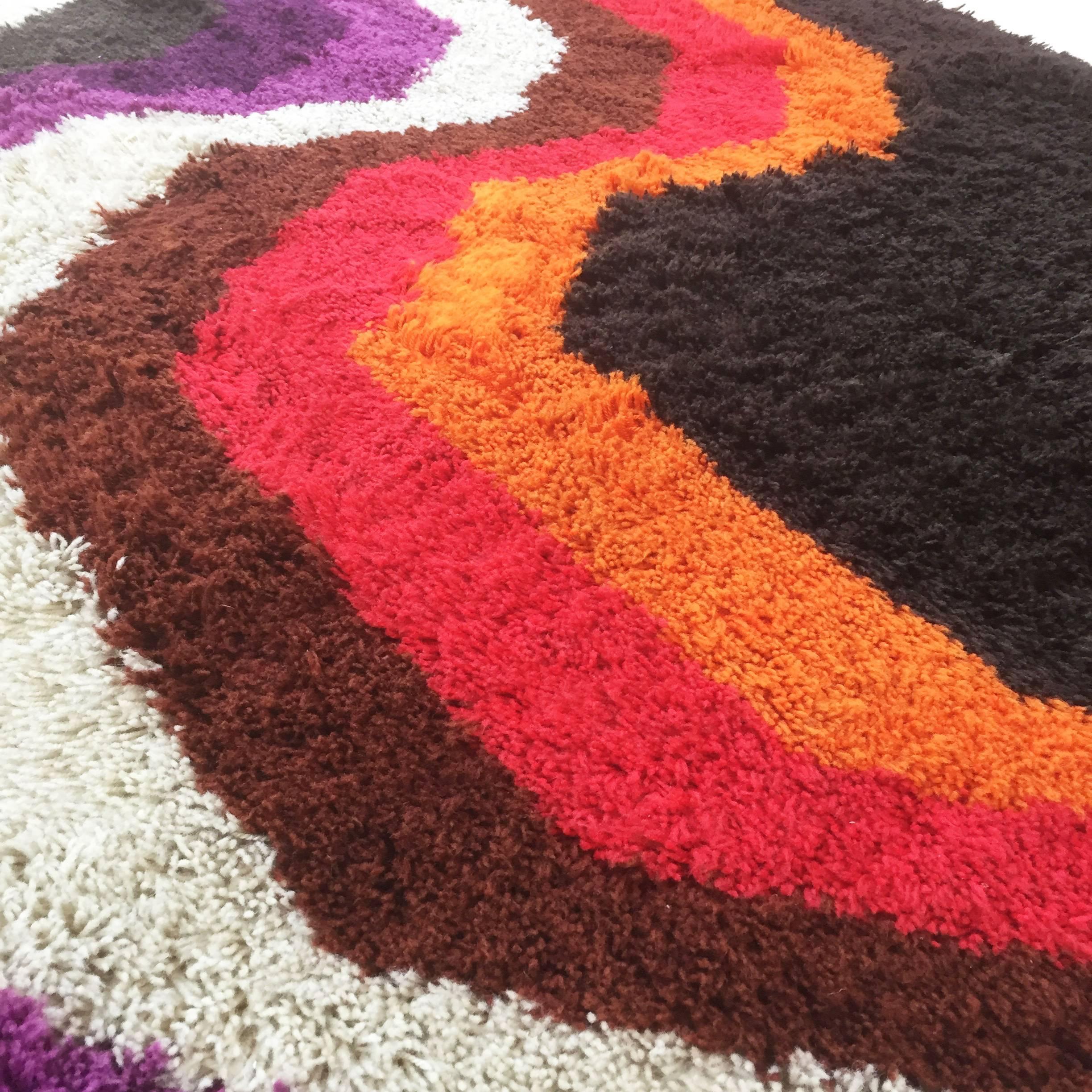 Acrylic Extra Large 1970s Modernist Multi-Color High Pile Rya Rug by Desso, Netherlands