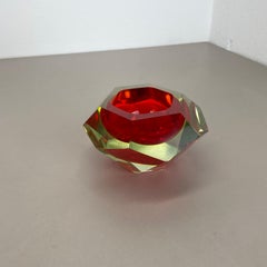 xxl 2.1kg Murano Glass Faceted "diamond" Sommerso Element Ashtray, Italy, 1970s