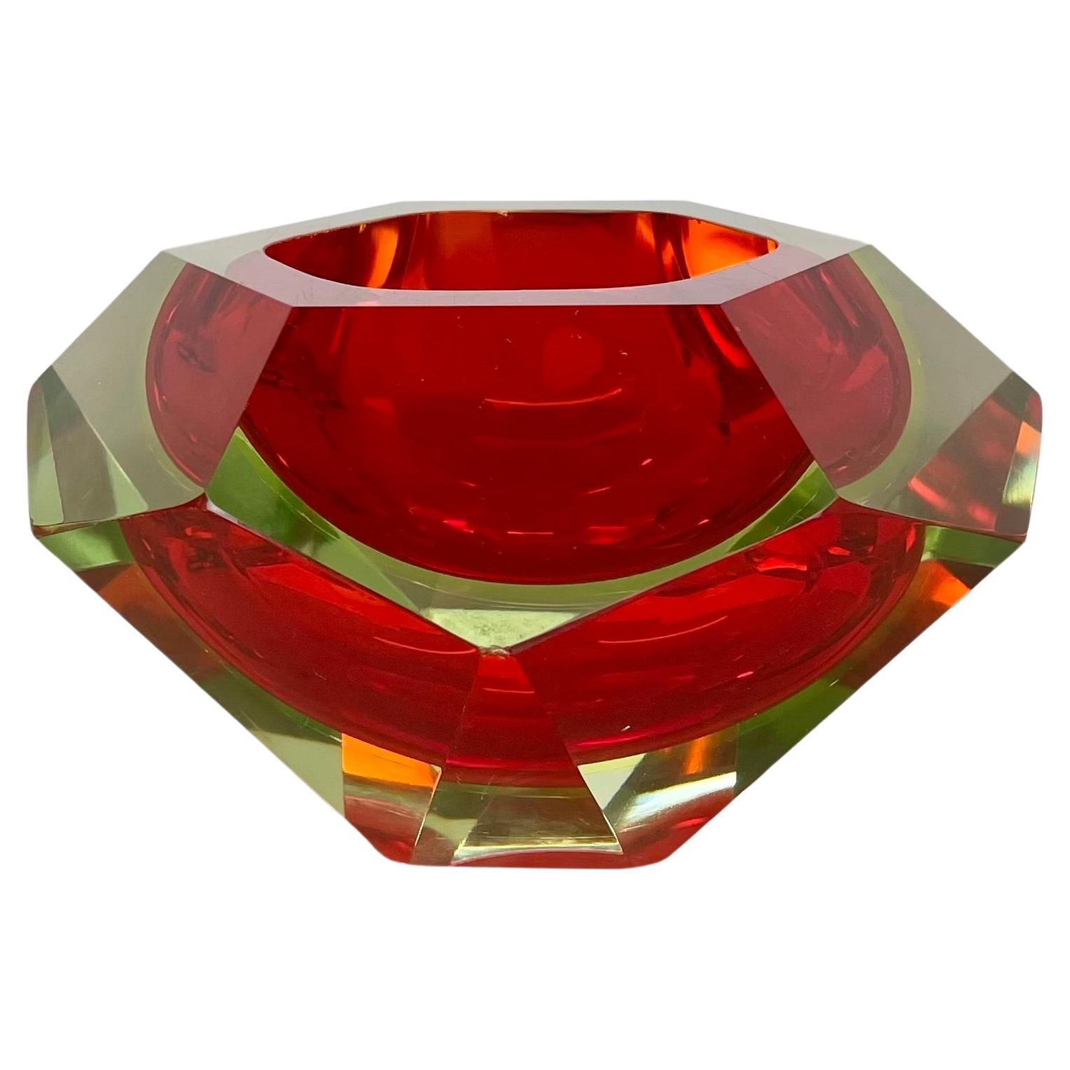 xxl 2.1kg Murano Glass Faceted "diamond" Sommerso Element Ashtray, Italy, 1970s