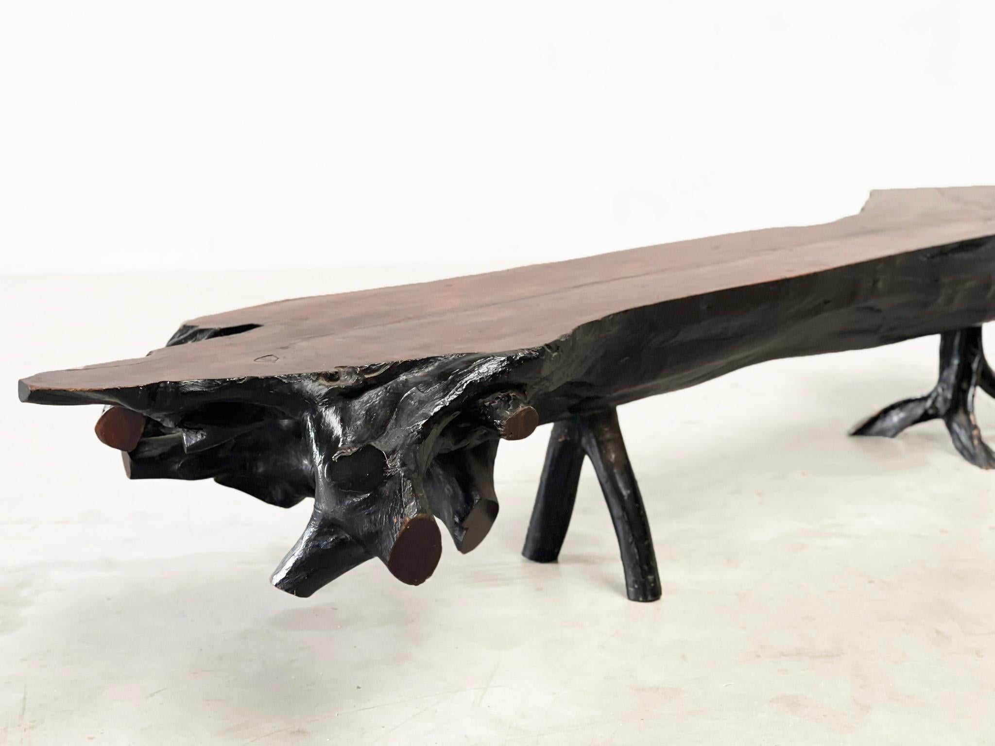 XXL 240cm Tree Trunk table / bench
Design in its purest form. A very heavy coffee table made in the 80s. The wood has acquired a very nice patina over the years. The table is a very large and heavy piece.

 

Measurements: 

Width: 237cm
Depth: