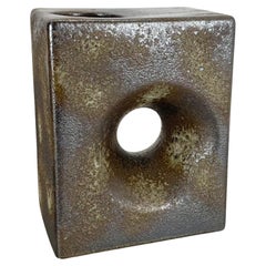 xxl 25cm Brutalist CUBIC "Hole" Vase by Piet Vest Ceramics, Netherlands, 1970