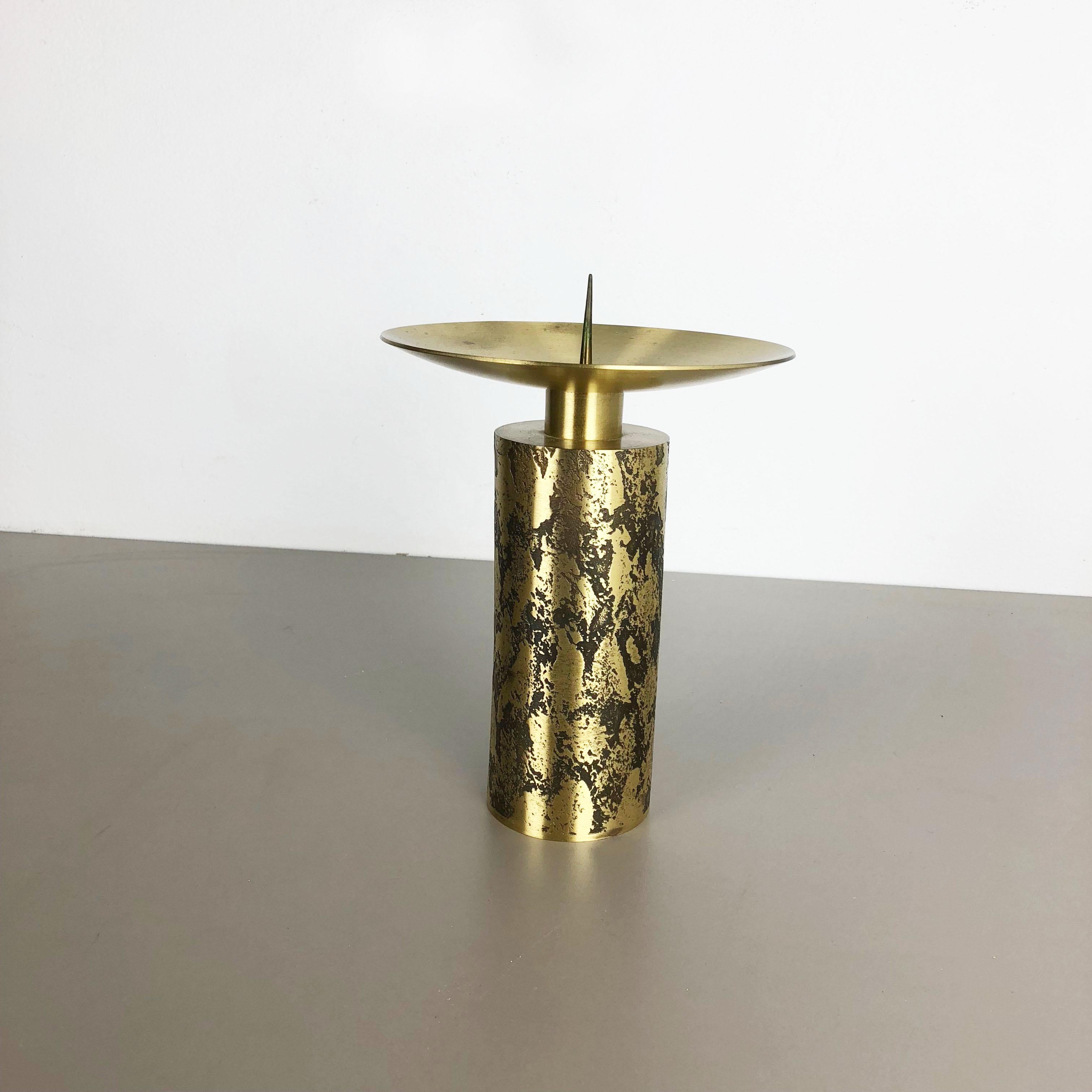 Scandinavian Modern Extra Large Modernist Vintage 1970s Sculptural Brutalist Brass Candleholder For Sale