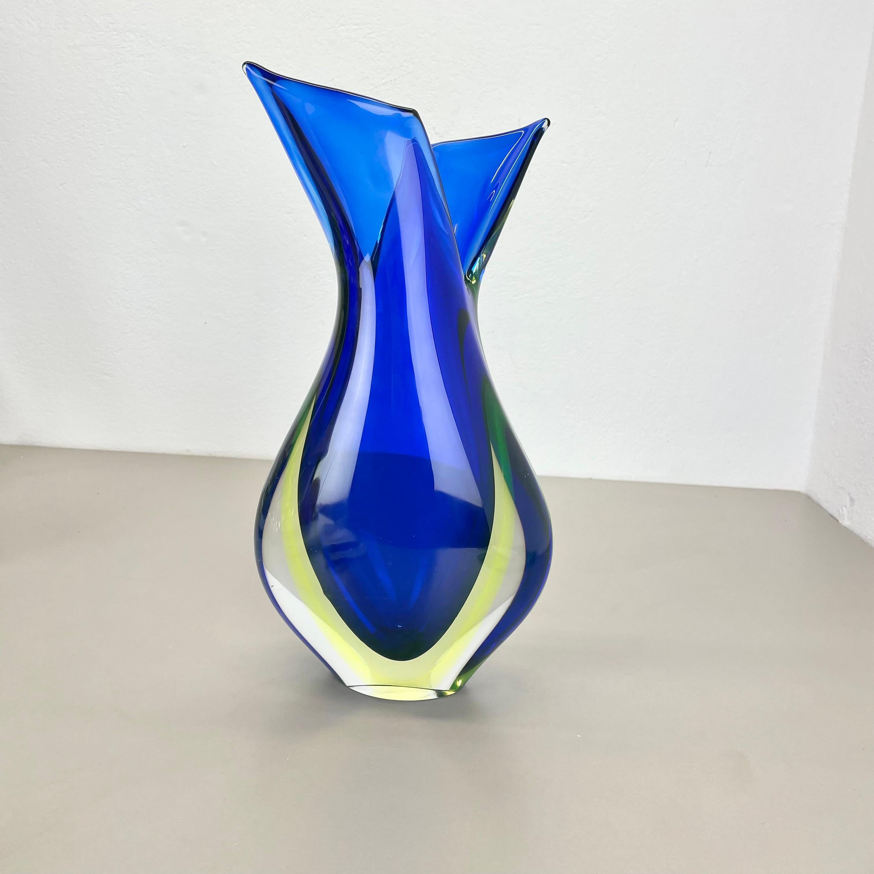 Mid-Century Modern xxl 36cm 4.9kg Sommerso Glass Vase by Flavio Poli for SEGUSO, Murano, Italy 1970 For Sale