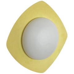 XXL 44cm Metal Opaline Glass Wall Light Sconces, Yellow, Italy, 1960s