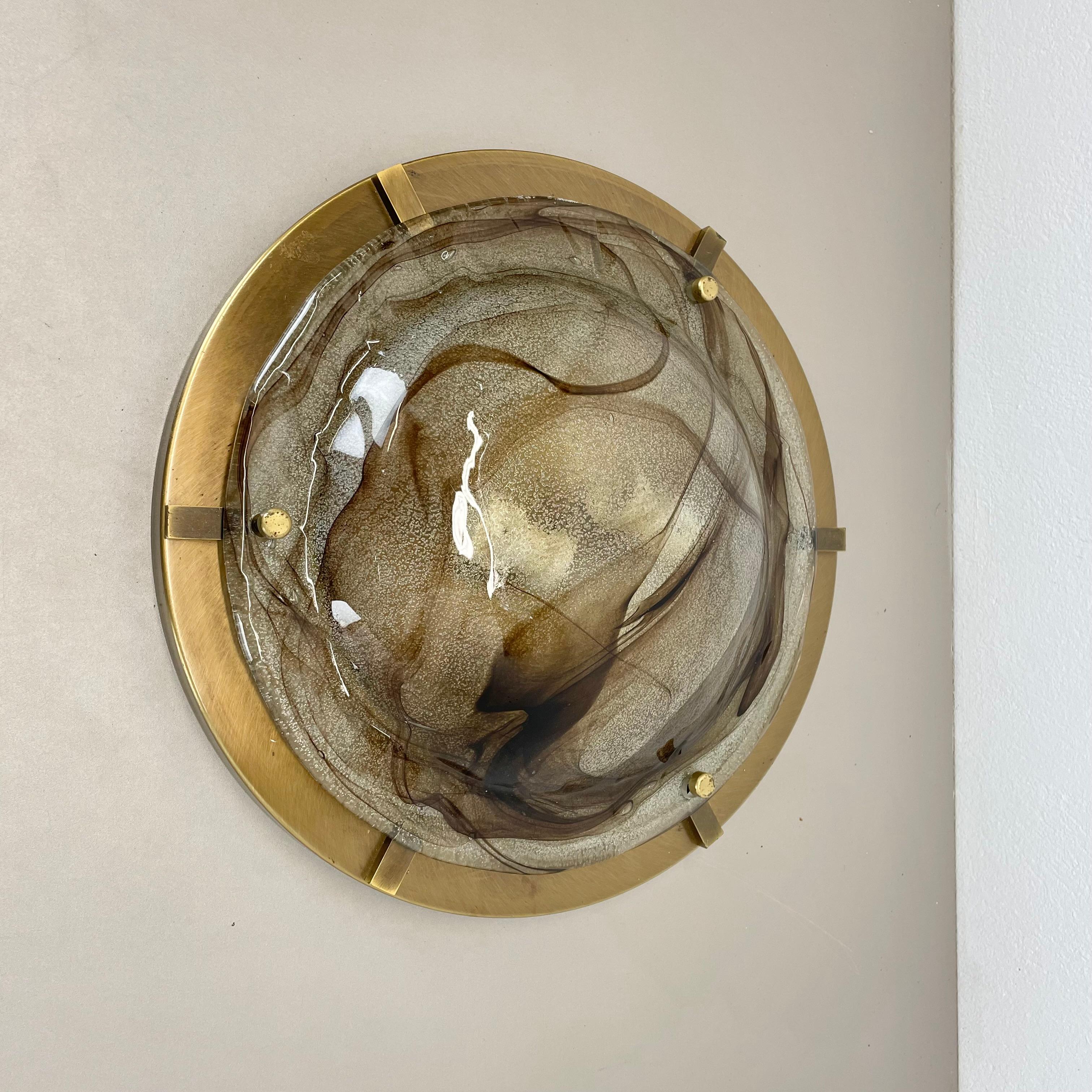 xxl 45cm Wand-Deckenleuchte aus Glas + Messing im Kalmar-Stil, Einbaubeleuchtung, Italien 1980 n1 (20. Jahrhundert) im Angebot