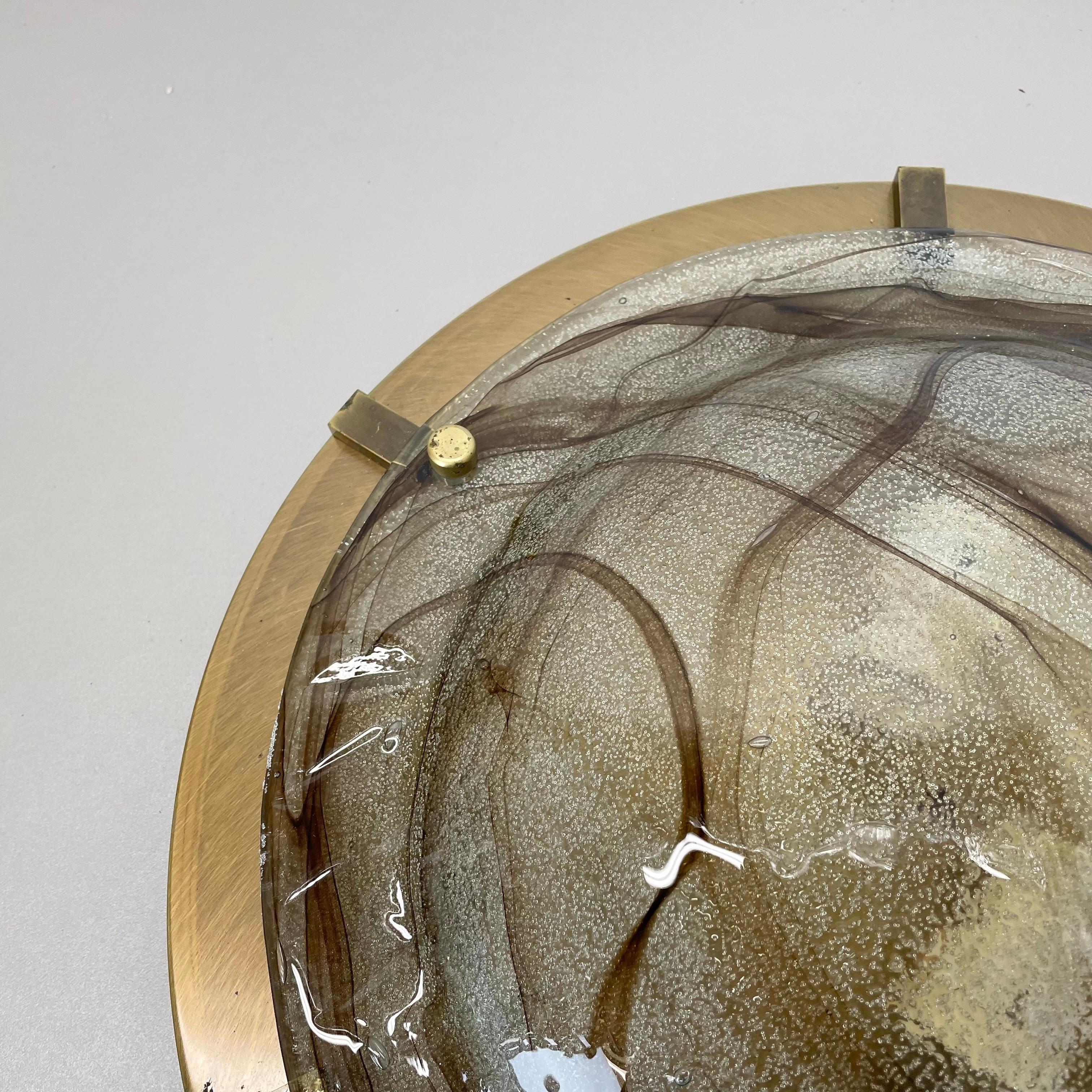 xxl 45cm Wand-Deckenleuchte aus Glas + Messing im Kalmar-Stil, Einbaubeleuchtung, Italien 1980 n1 im Angebot 1