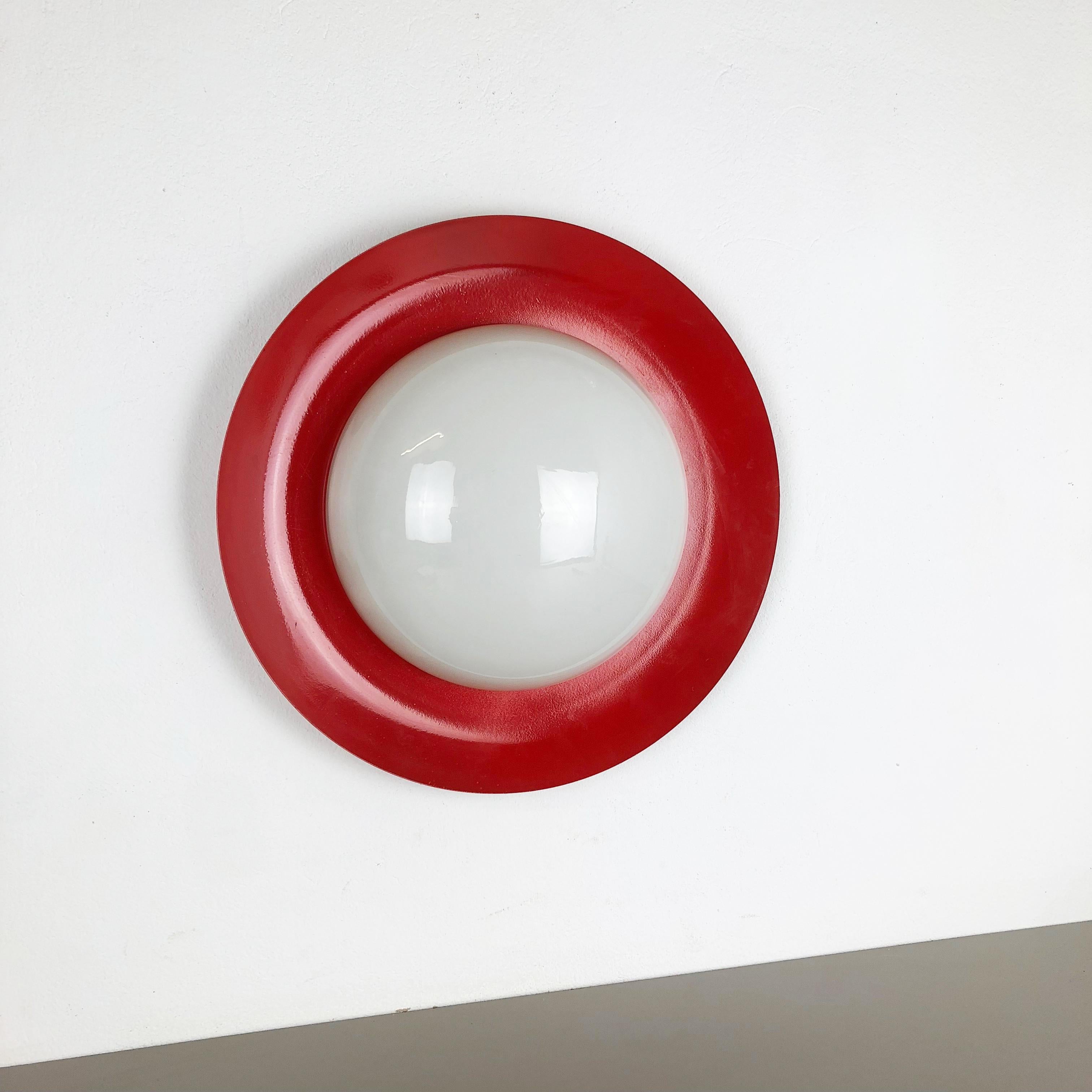 Extra Large Stilnovo Style Metal Opaline Glass Wall Light, Red, Italy, 1960s 7