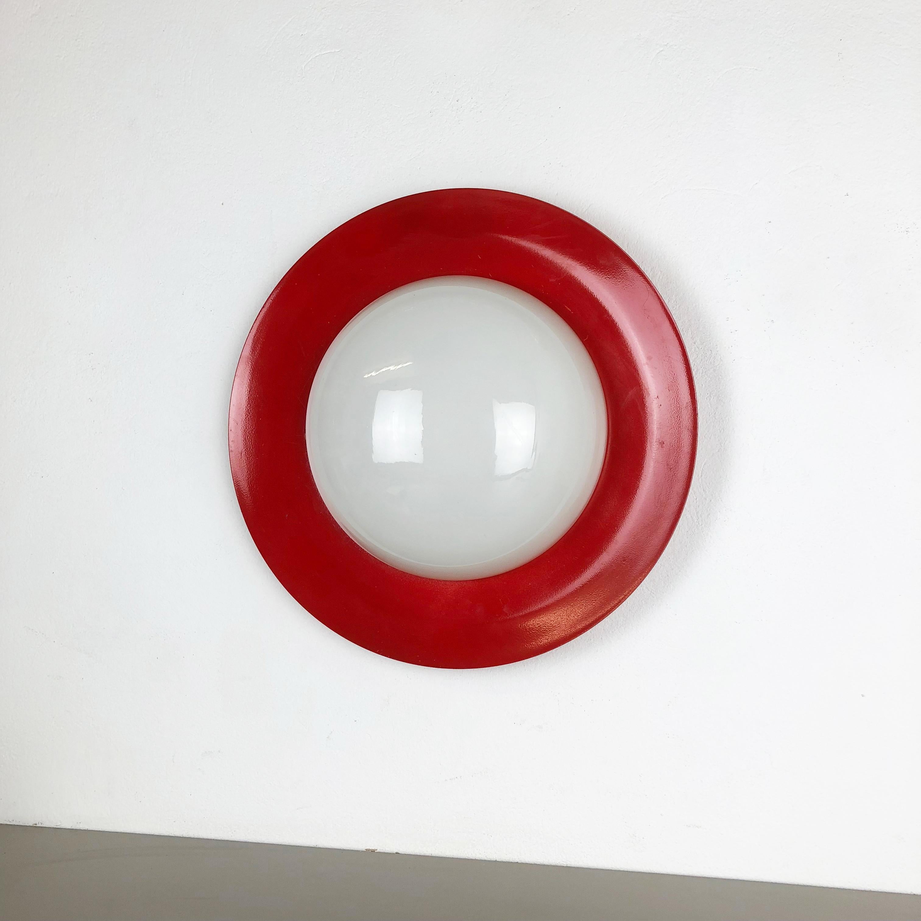 Italian Extra Large Stilnovo Style Metal Opaline Glass Wall Light, Red, Italy, 1960s