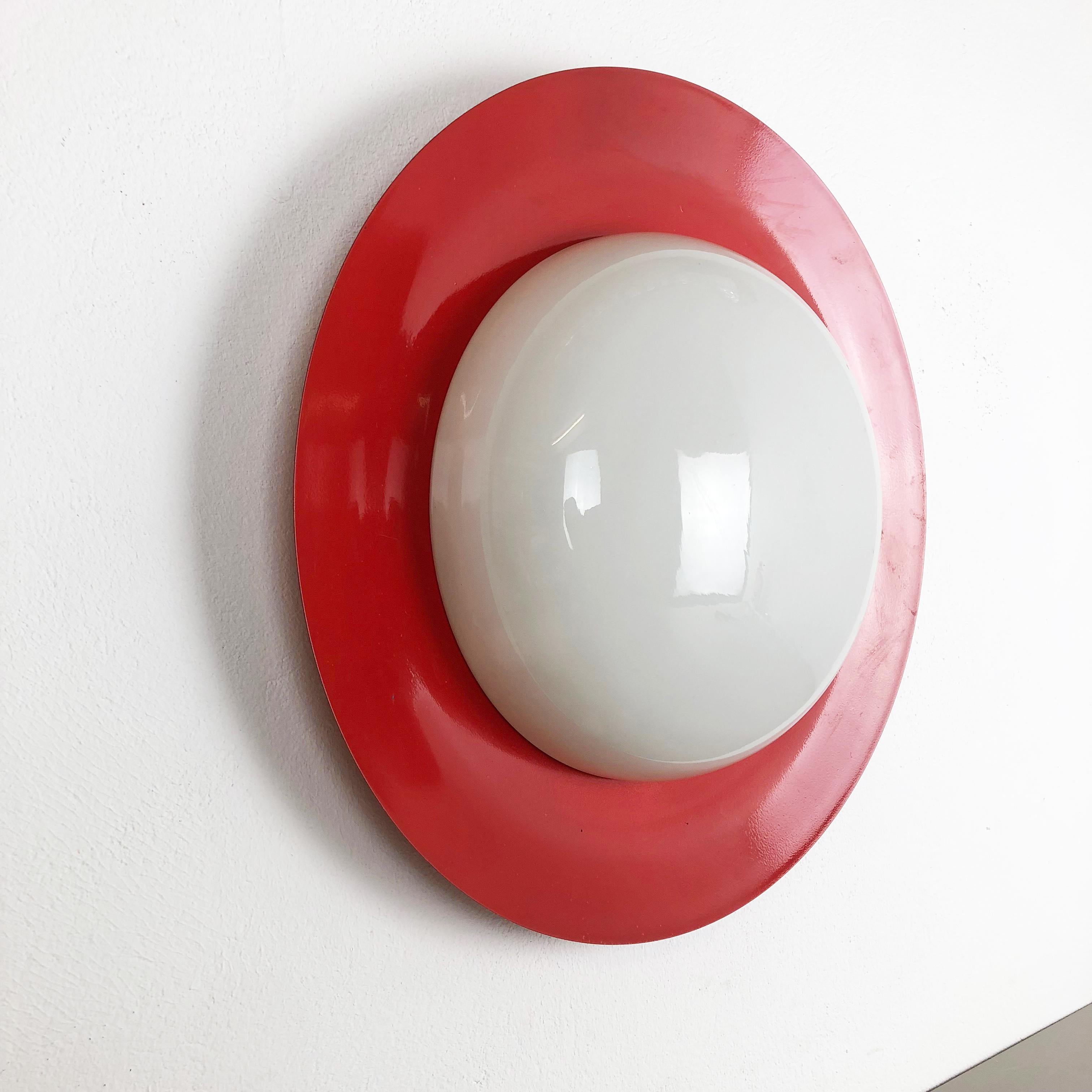 Extra Large Stilnovo Style Metal Opaline Glass Wall Light, Red, Italy, 1960s 1