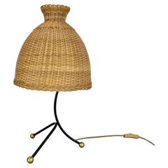 xxl 57cm Beautiful kalmar style metal + rattan tripod table light, Austria 1960s