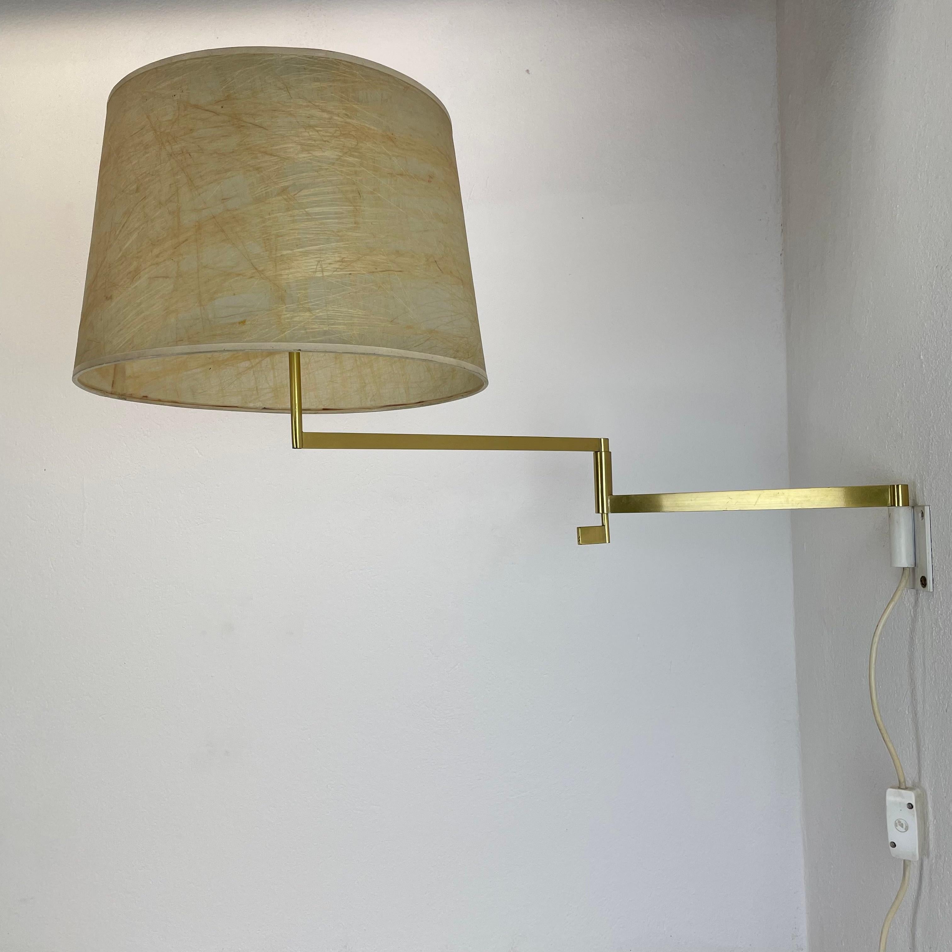 Article:

Wall light xxl with swing arm


Origin:

Italy


Decade:

1960s



This wall light was designed and produced in Italy in the 1960s. The wall fixation of this light and the large light arm with fixation for the shade are