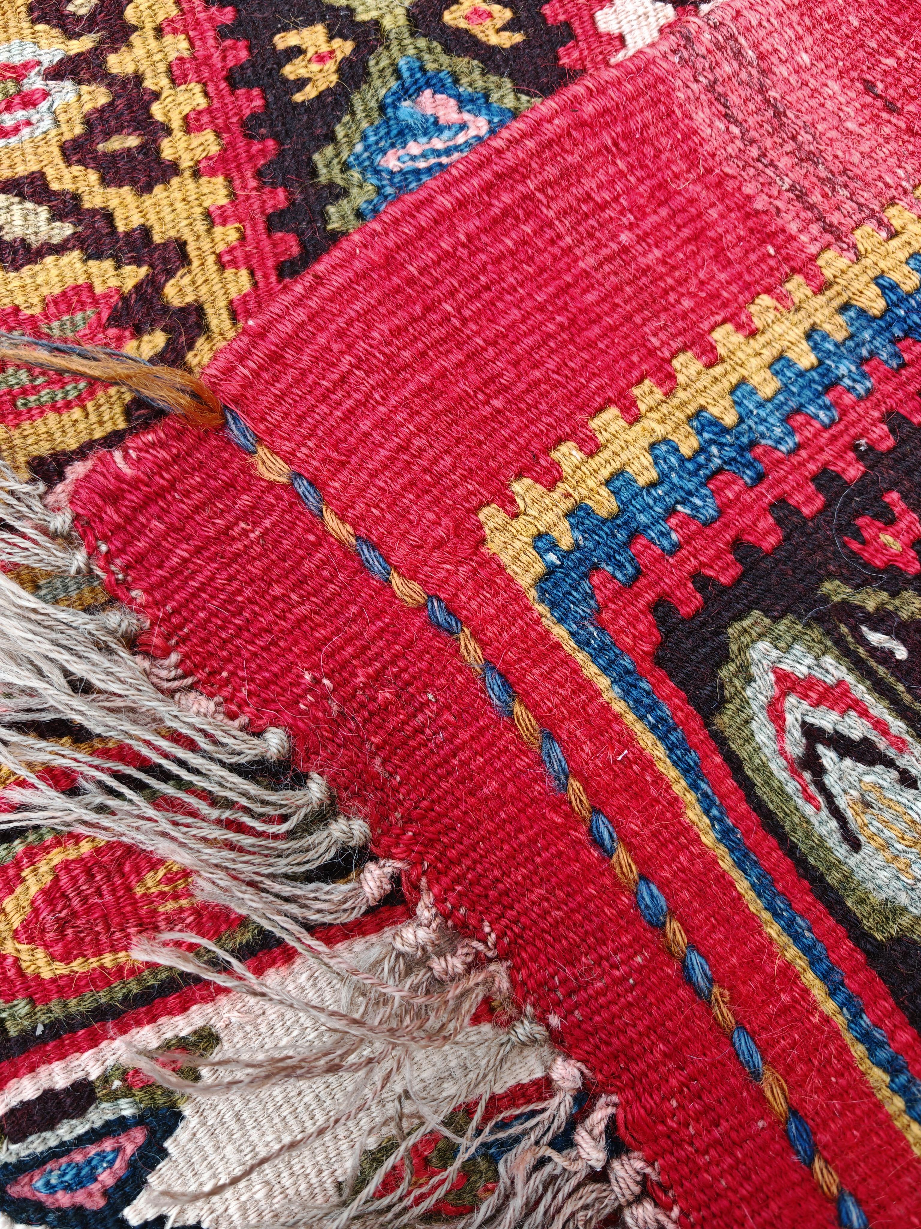 XXL Antique hand-woven Senneh Kilim with geometric pattern, Caucasus 1920s in vendita 3