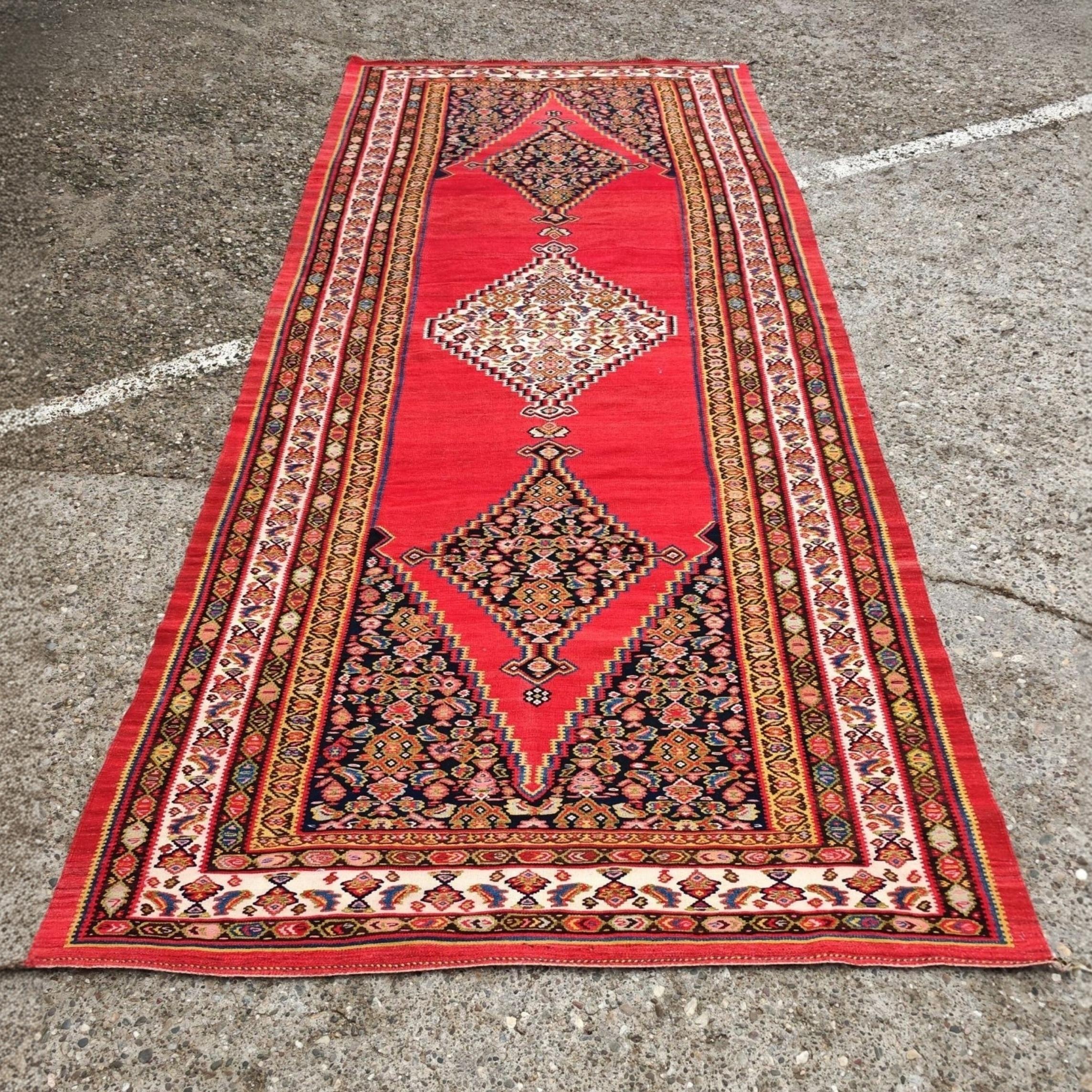 XXL Antique hand-woven Senneh Kilim with geometric pattern, Caucasus 1920s in vendita 6