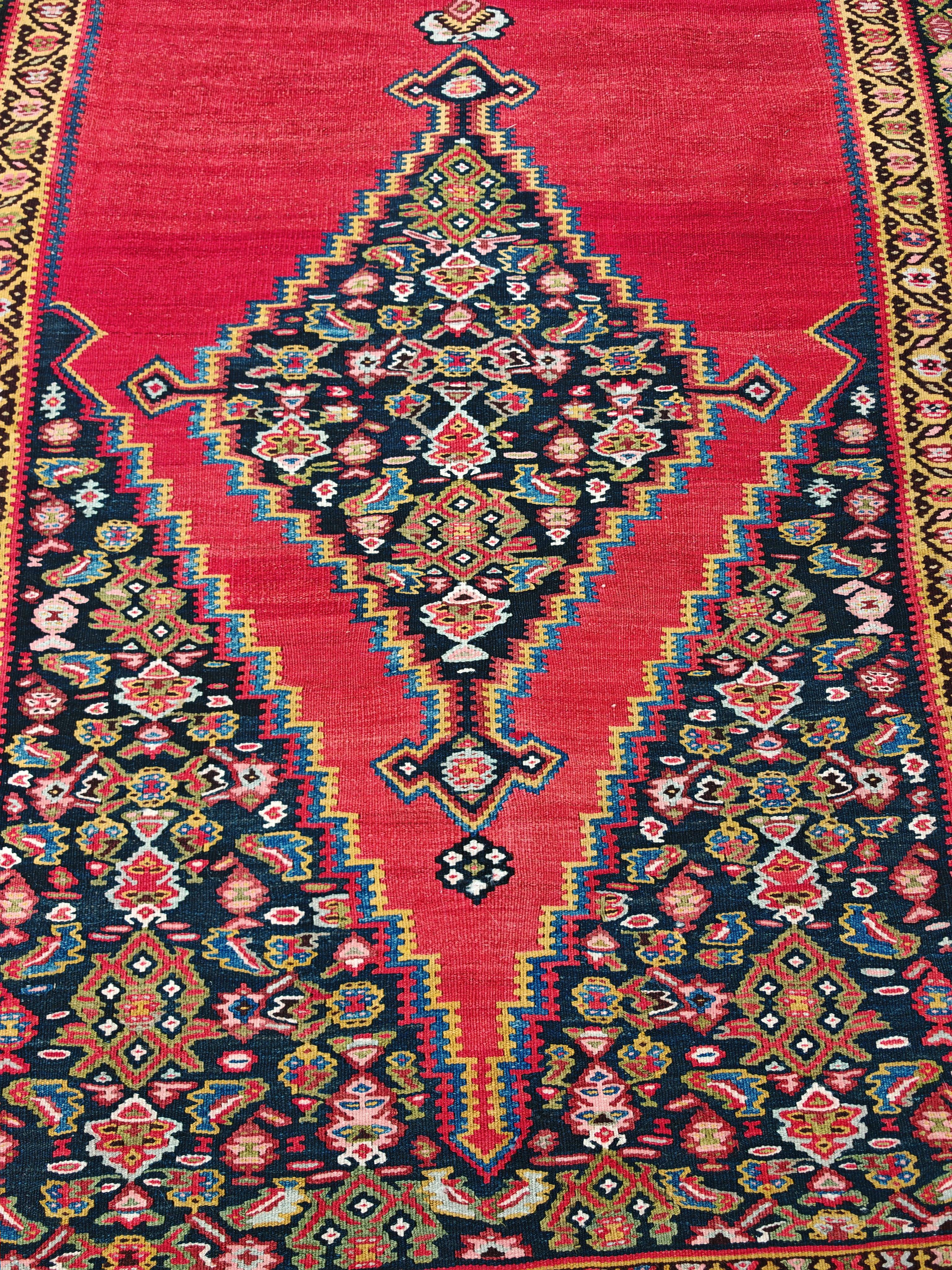 XXL Antique hand-woven Senneh Kilim with geometric pattern, Caucasus 1920s in vendita 8