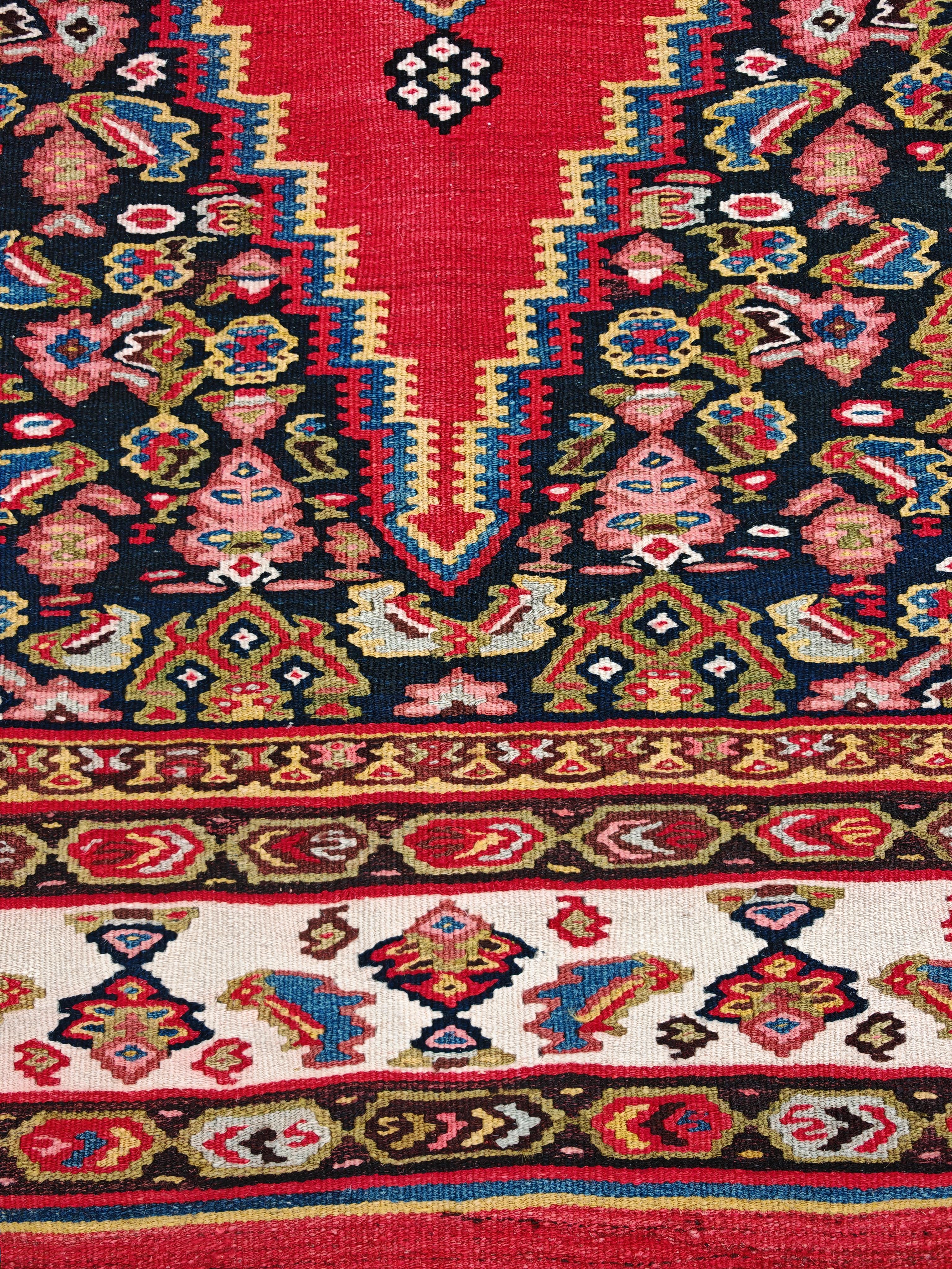 XXL Antique hand-woven Senneh Kilim with geometric pattern, Caucasus 1920s in vendita 11
