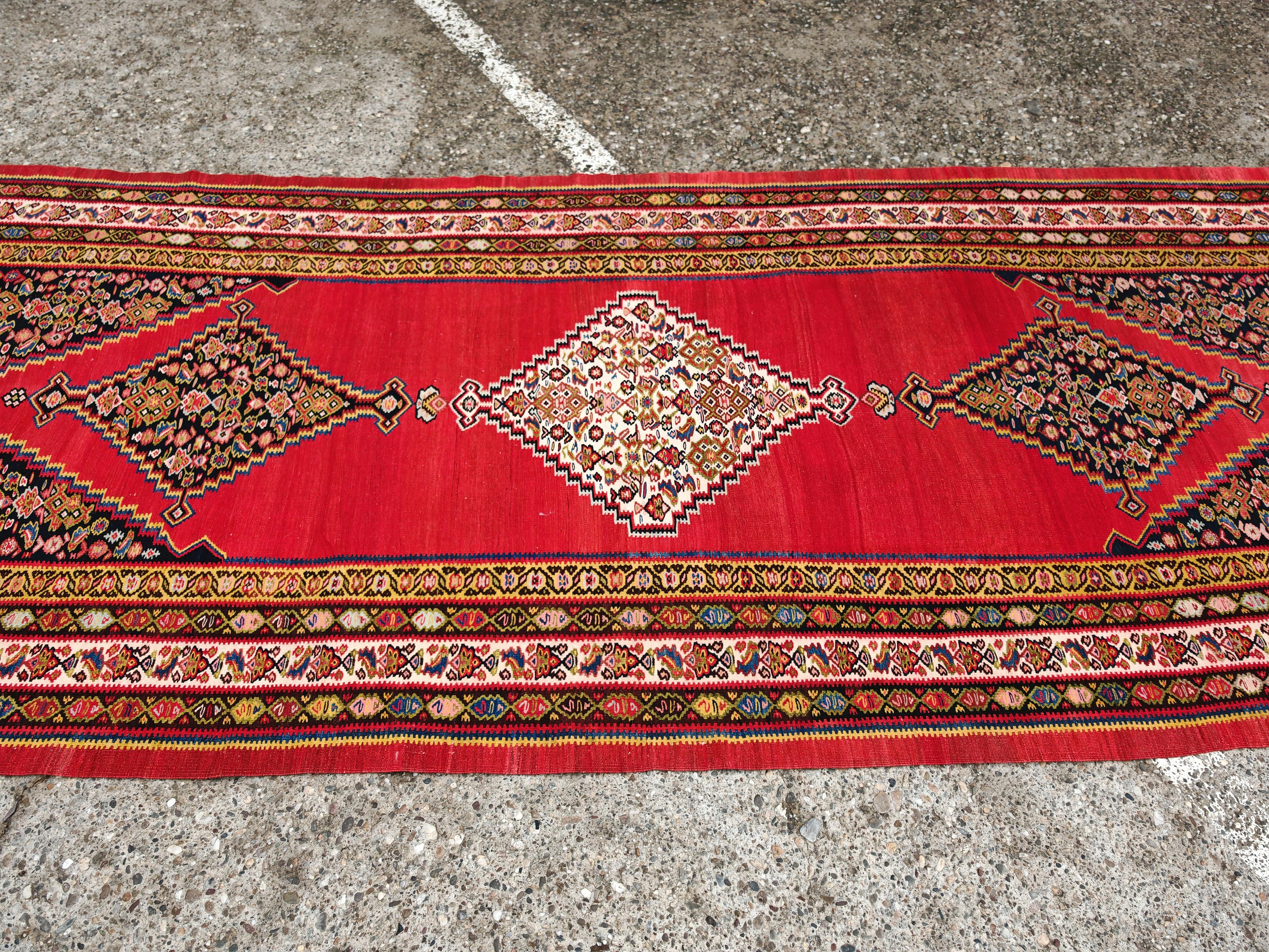 XXL Antique hand-woven Senneh Kilim with geometric pattern, Caucasus 1920s in vendita 12
