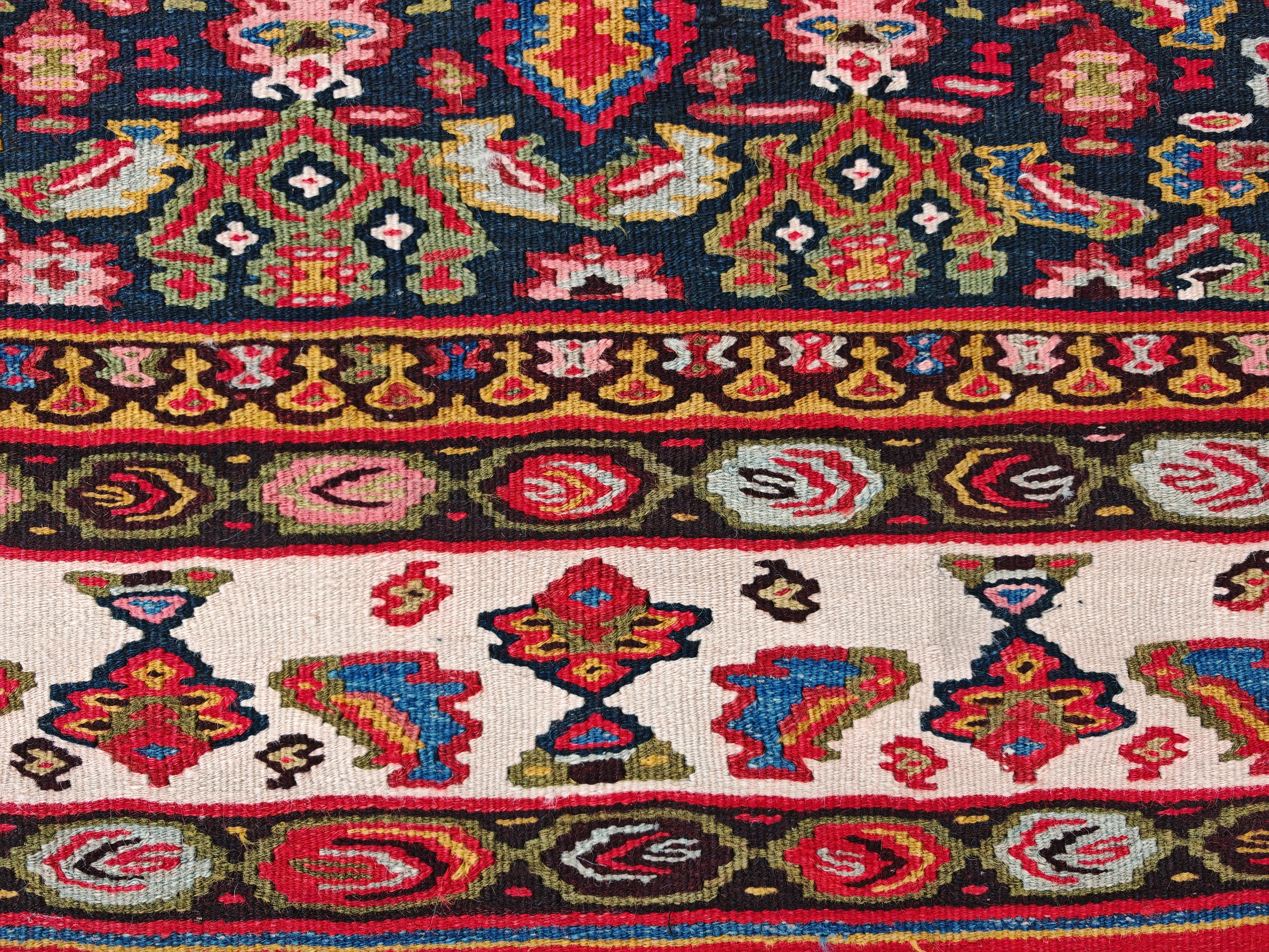 XXL Antique hand-woven Senneh Kilim with geometric pattern, Caucasus 1920s in vendita 14