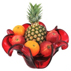 XXL Archimede Seguso Murano Ruby Red Sommerso Glass Centerpiece Bowl