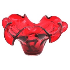 XXL Archimede Seguso Murano Rubinrote Sommerso-Glas-Tafelaufsatz Schale