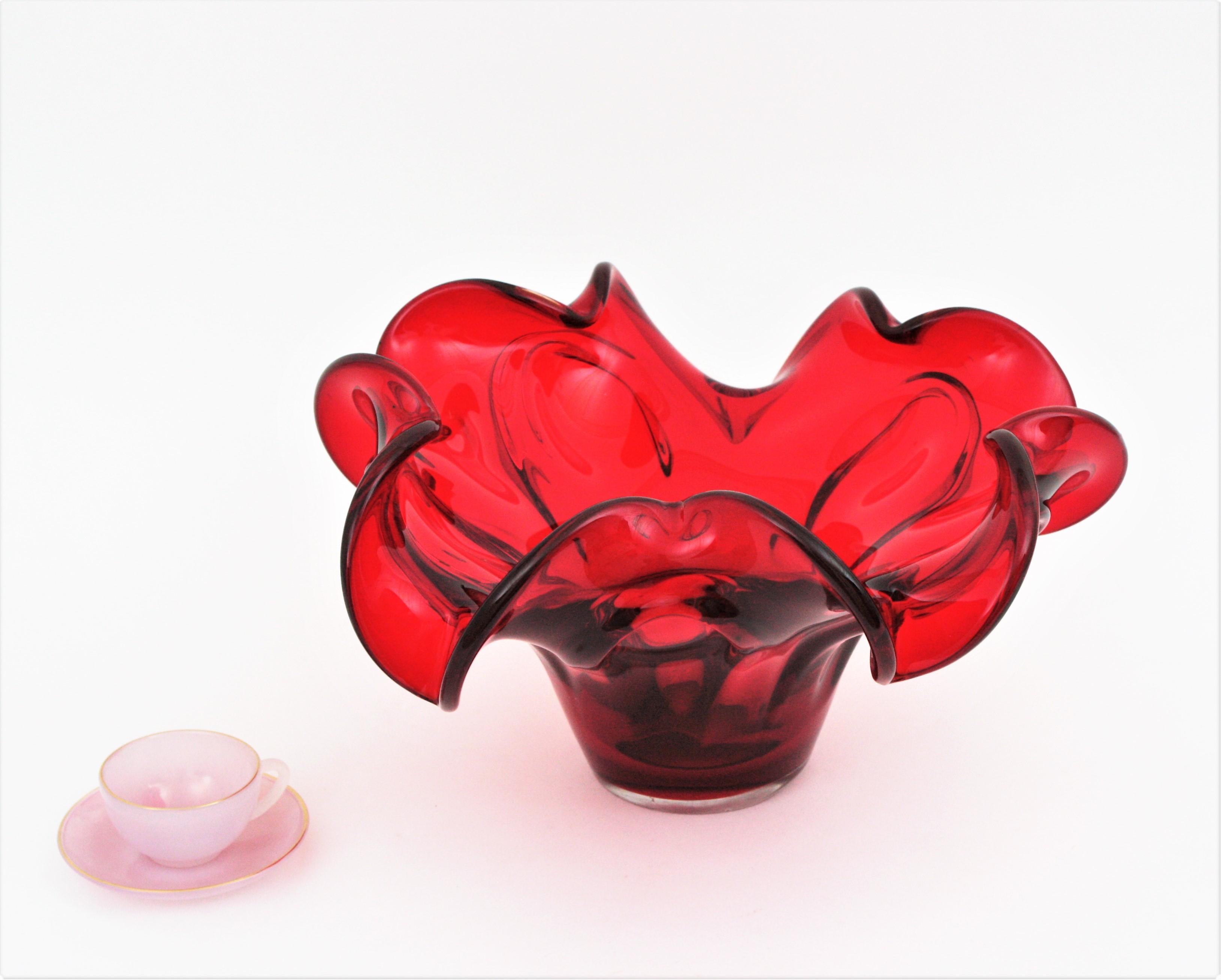 XXL Archimede Seguso Murano Ruby Red Sommerso Glass Centerpiece Bowl For Sale 14
