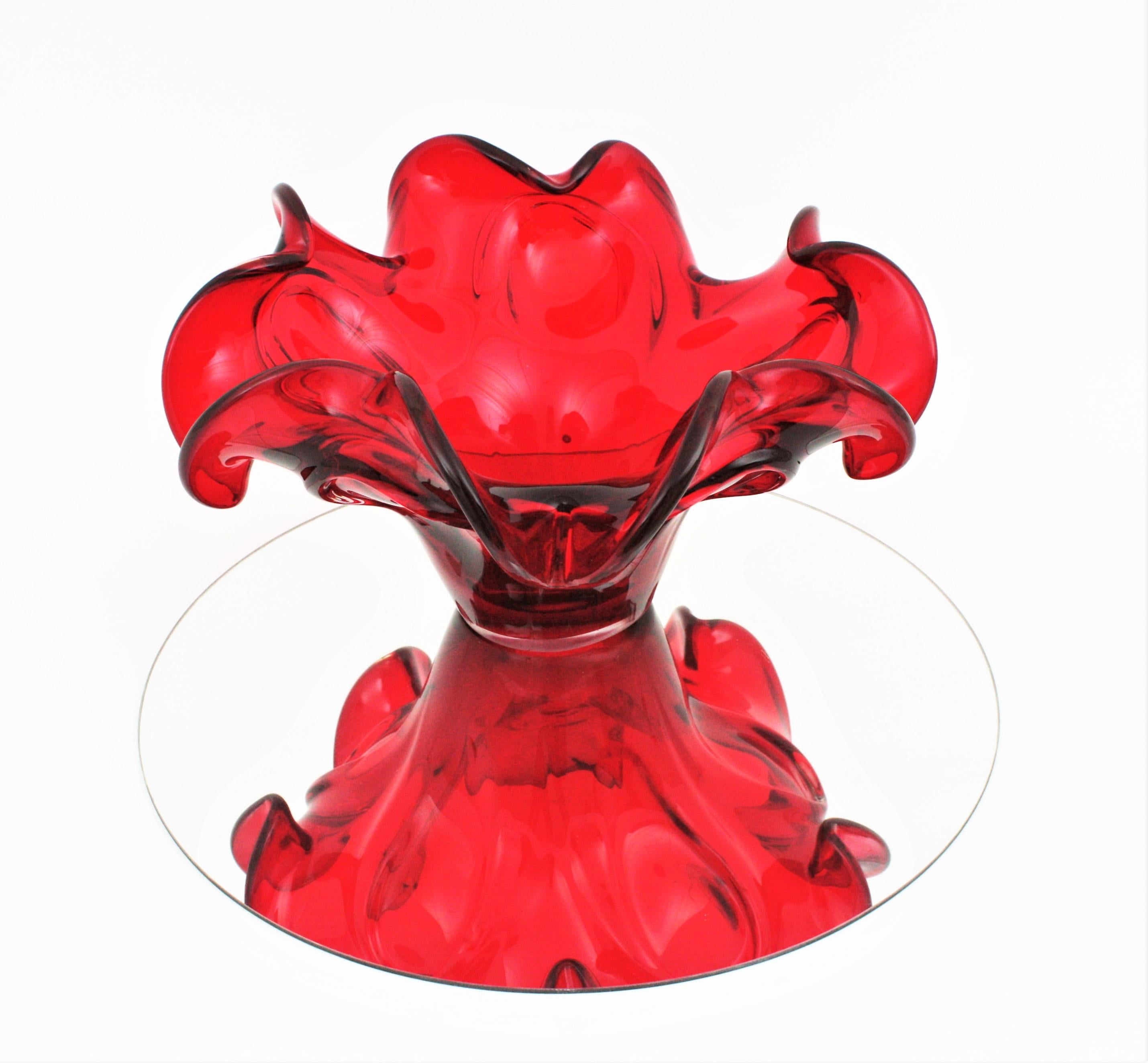 Mid-Century Modern XXL Archimede Seguso Murano Ruby Red Sommerso Glass Centerpiece Bowl For Sale