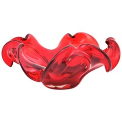 XXL Archimede Seguso Murano Ruby Red Sommerso Glass Flower Centerpiece Bowl