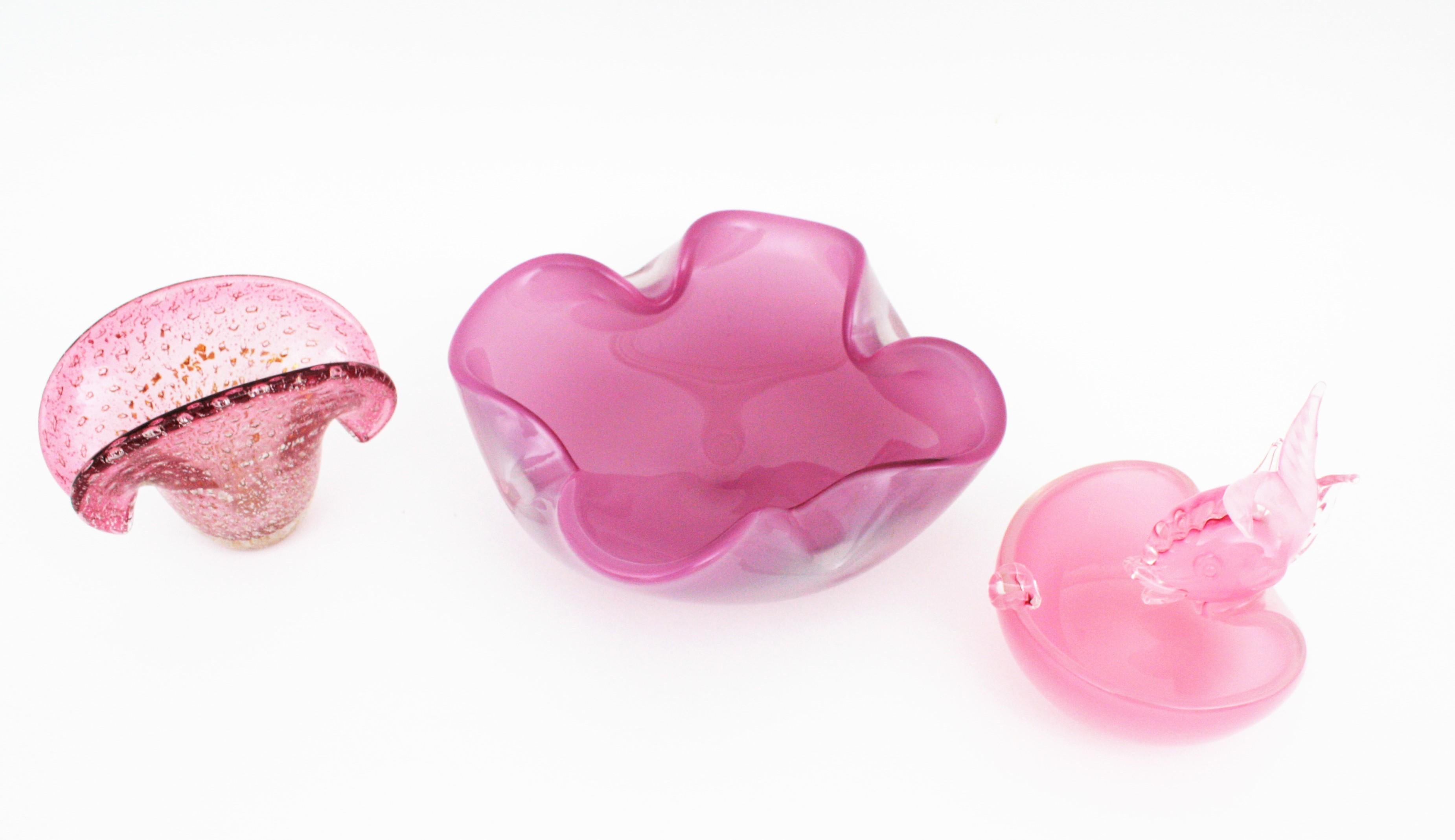 Italian XXL Archimede Seguso Murano Opal Pink Alabastro Glass Folded Bowl /Centerpiece