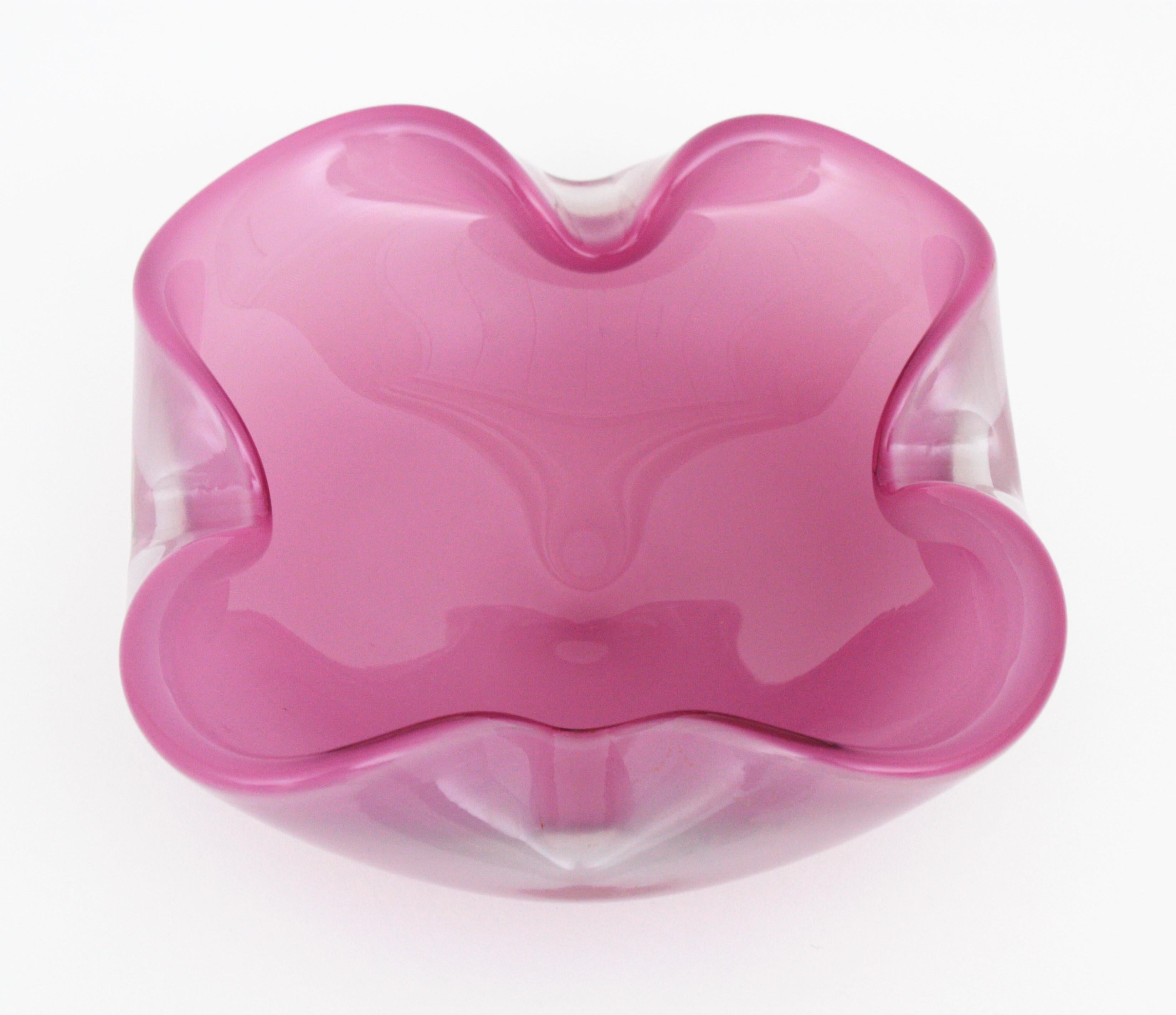 20th Century XXL Archimede Seguso Murano Opal Pink Alabastro Glass Folded Bowl /Centerpiece