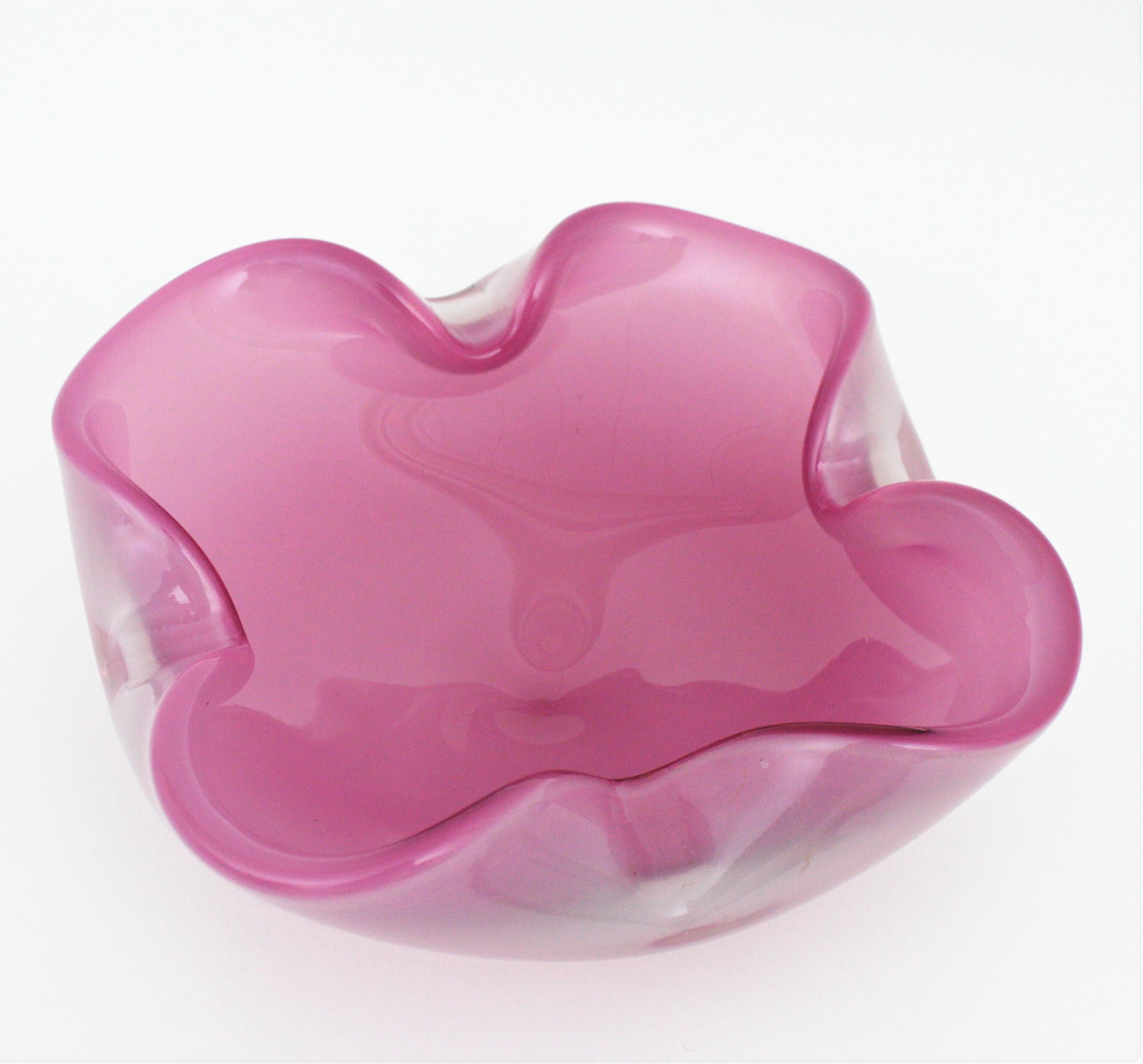 XXL Archimede Seguso Murano Opal Pink Alabastro Glass Folded Bowl /Centerpiece 1