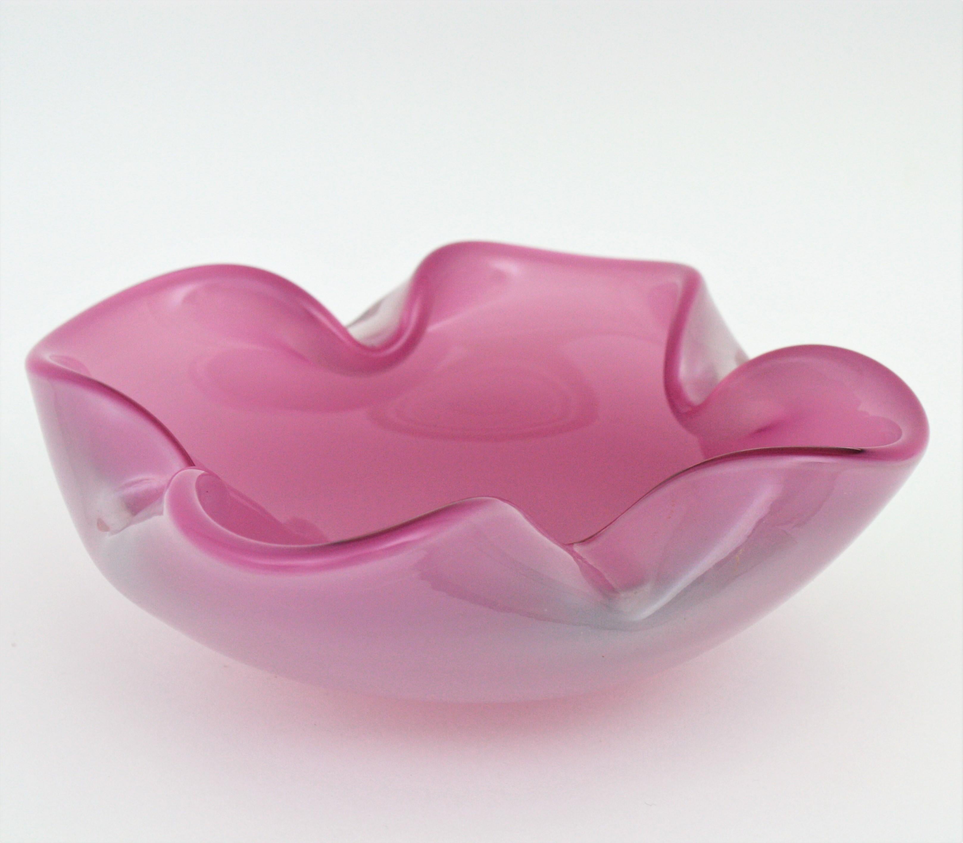 XXL Archimede Seguso Murano Opal Pink Alabastro Glass Folded Bowl /Centerpiece 2
