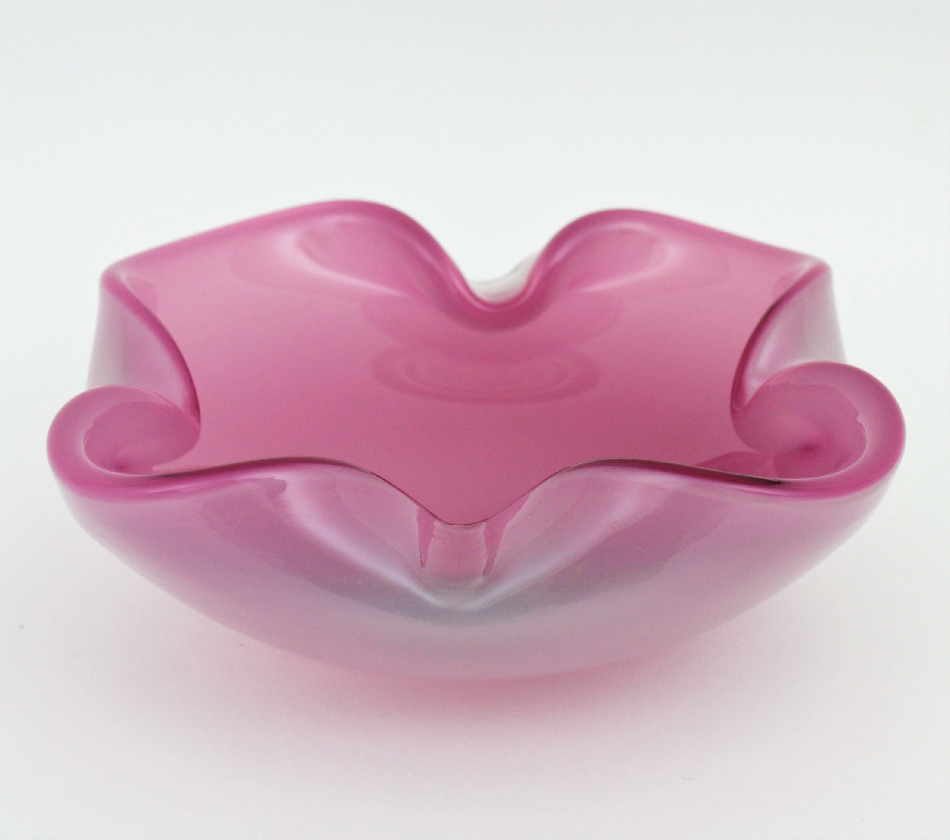 XXL Archimede Seguso Murano Opal Pink Alabastro Glass Folded Bowl /Centerpiece 3